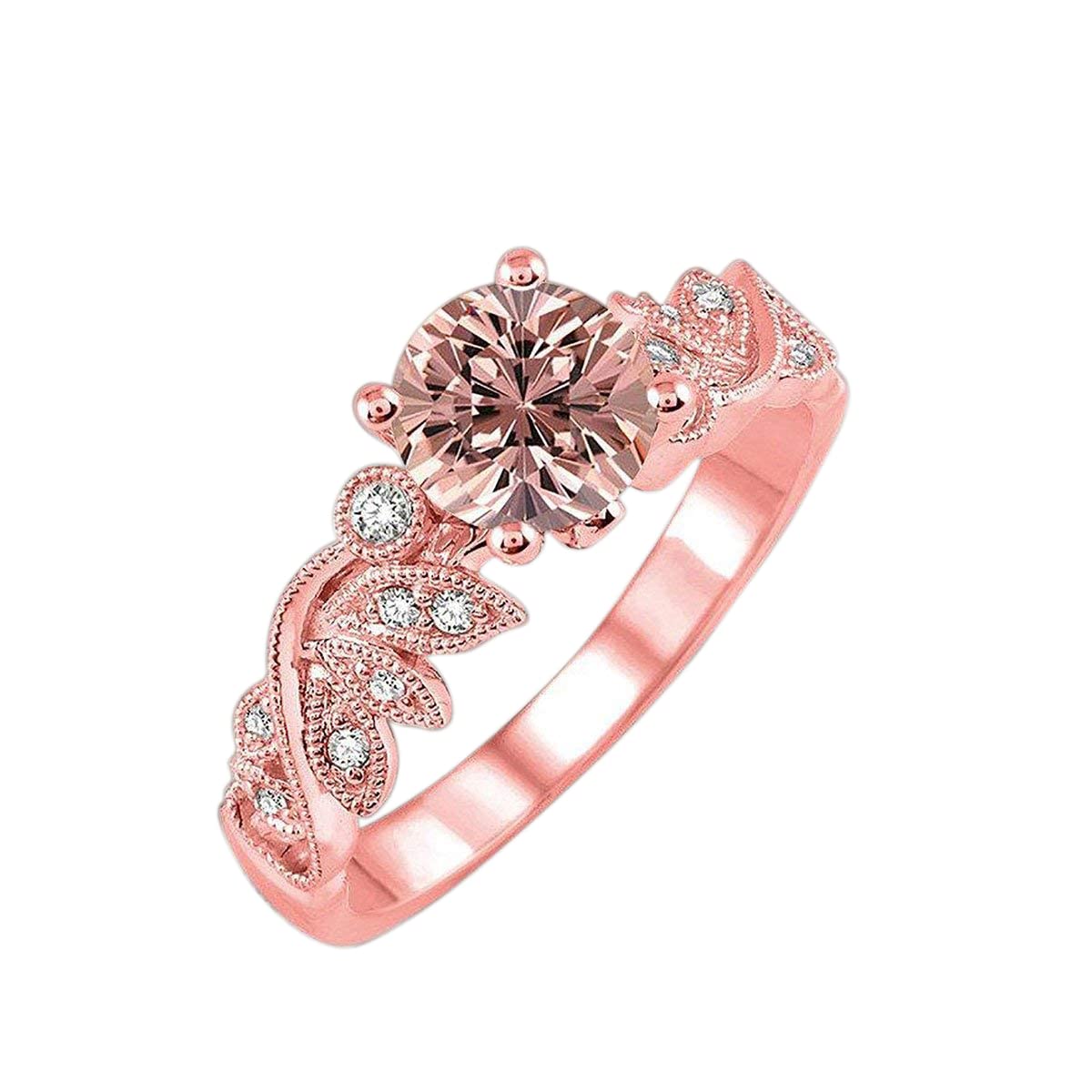 1.50 Carat Morganite & Diamond Flower Engagement Ring for Women - 18k Gold Plated Wedding Band, Promise Ring, Anniversary Gift for Her