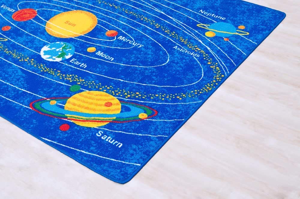 Champion Rugs Galaxy Floor Mat - Solar System Planets Design (Pluto, Jupiter, Mars, Venus) - 8x10 Feet Blue Science Fiction Area Rug for Living Room, Dining Room & Bedroom - Perfect for Space Themed Decor, Kids Room or Astronomy Enthusiasts