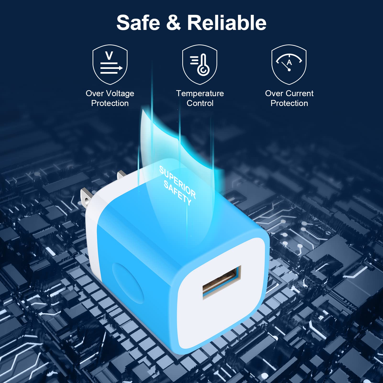 3-Pack Fast USB Wall Charger Block 5V/2.1A - Compatible with iPhone 15 14 13 12 11 Pro Max SE XR XS X, Samsung Galaxy S23 S22 A54 Note 20, LG, Google Pixel 8 - Quick Charging Cube Plug for Home, Office & Travel