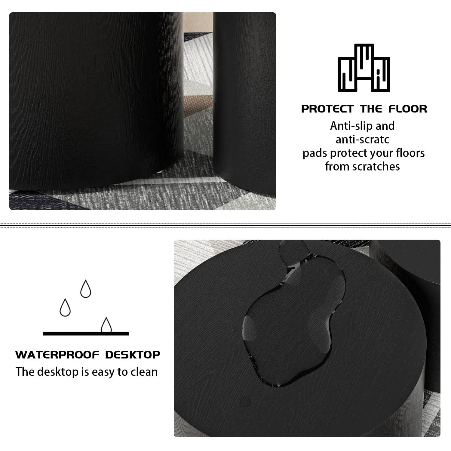 Modern Round Nesting Coffee Table Set of 2 - Wooden Circle Accent Tables with Non-Slip Feet for Small Spaces - Perfect for Living Room, Bedroom, Balcony, Office & Drum Side Table (Black) - Ideal for Home Decor, Coffee Time & Space Saving Furniture