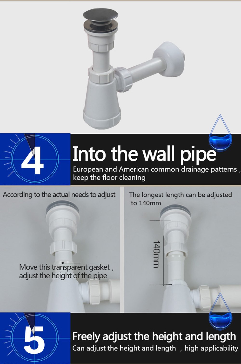 **Talea Basin Strainer Pipe with Pop-Up Click Clack Waste - Durable Bathroom Sink Drain for Easy Cleaning & Maintenance**    *(Use Case: Perfect for modern bathrooms, kitchen sinks, and laundry rooms to prevent clogging and ensure smooth drainage.)*