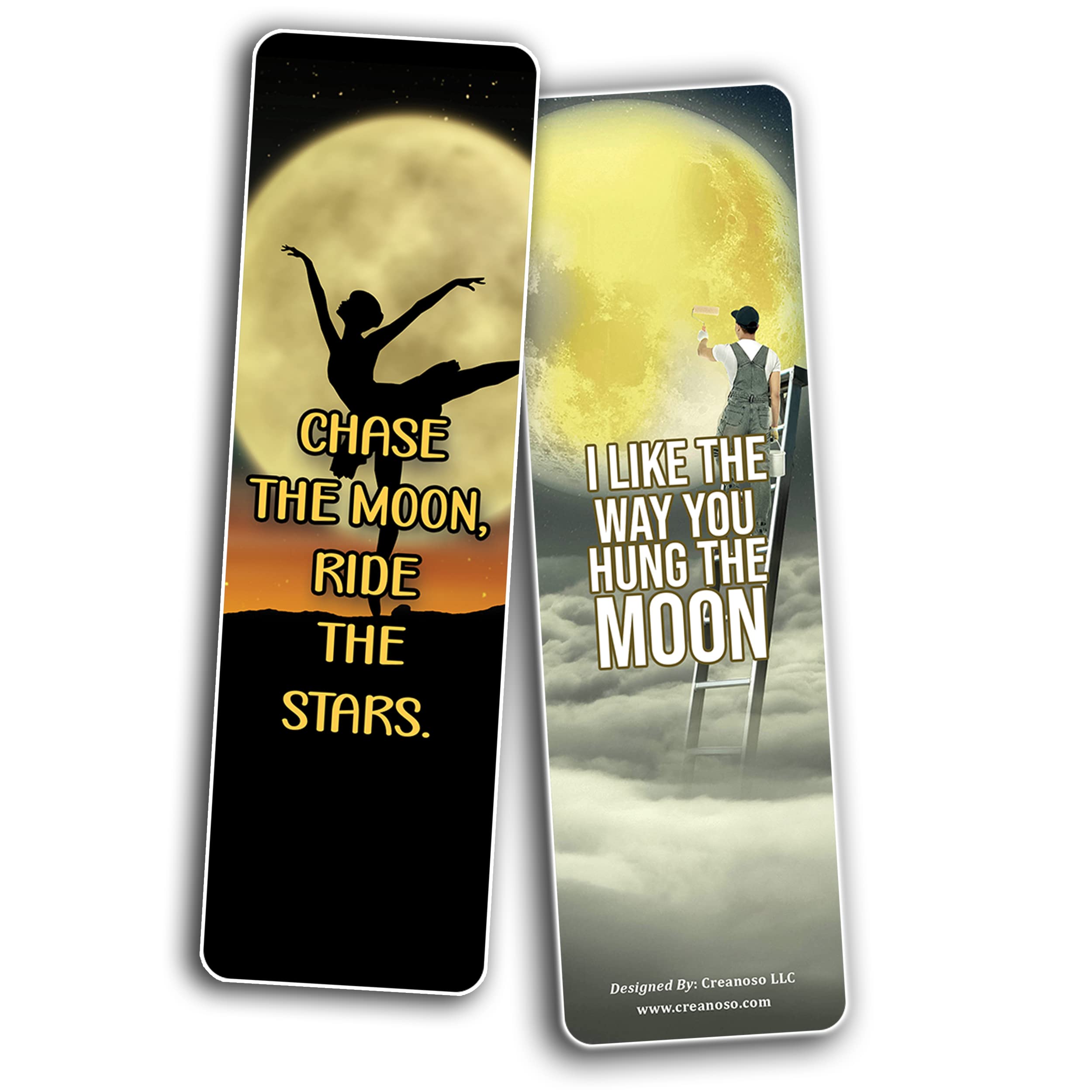 Creanoso Moon Photo Bookmarks (10 Sets X 6 Cards) – Inspirational Bookmark Set with Motivational Quotes – Unique Book Page Clippers for Readers – Perfect Gift for Book Lovers, Adults & Teens – Ideal for Reading, Journaling & Book Club Gifts