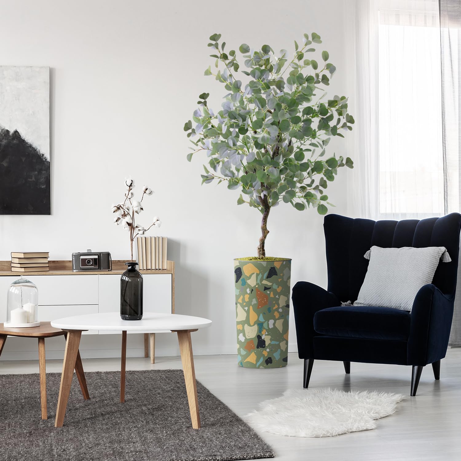 Modern Geometric Planter with Artificial Eucalyptus Silk Tree - 66