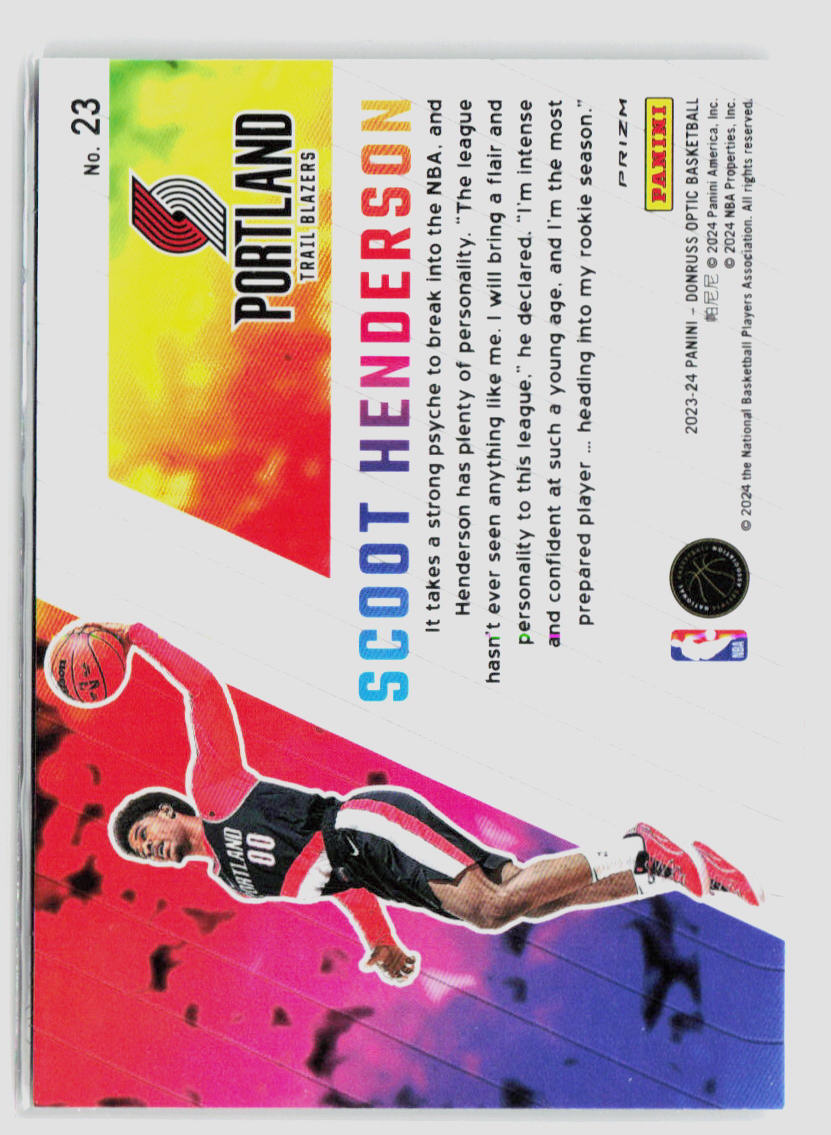 2023-24 Panini Optic Scoot Henderson Rookie Card #23 - NBA Basketball Trading Card for Collectors & Fans - Perfect for Sports Memorabilia Collections & Investment