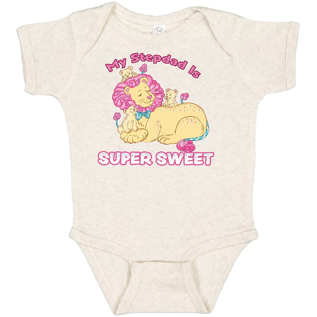 My Stepdad is Super Sweet Cotton Candy Lions Pink Baby Bodysuit - Soft & Cute Infant Onesie for Newborns, Baby Showers & Family Photo Outfits