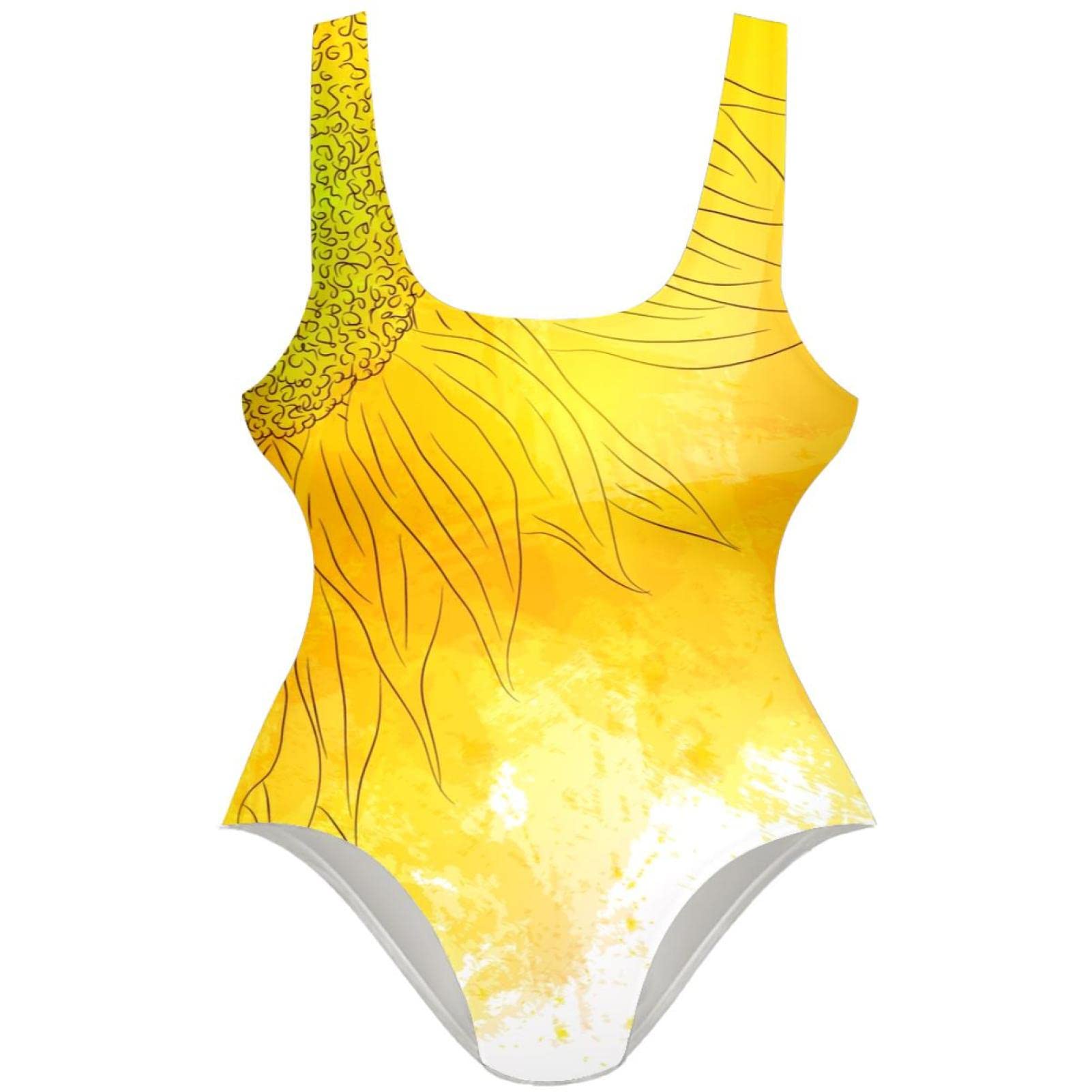 Watercolor Sunflower Print Women's One Piece Swimsuit - U Back Bikini Swimwear for Beach, Pool & Summer Vacation