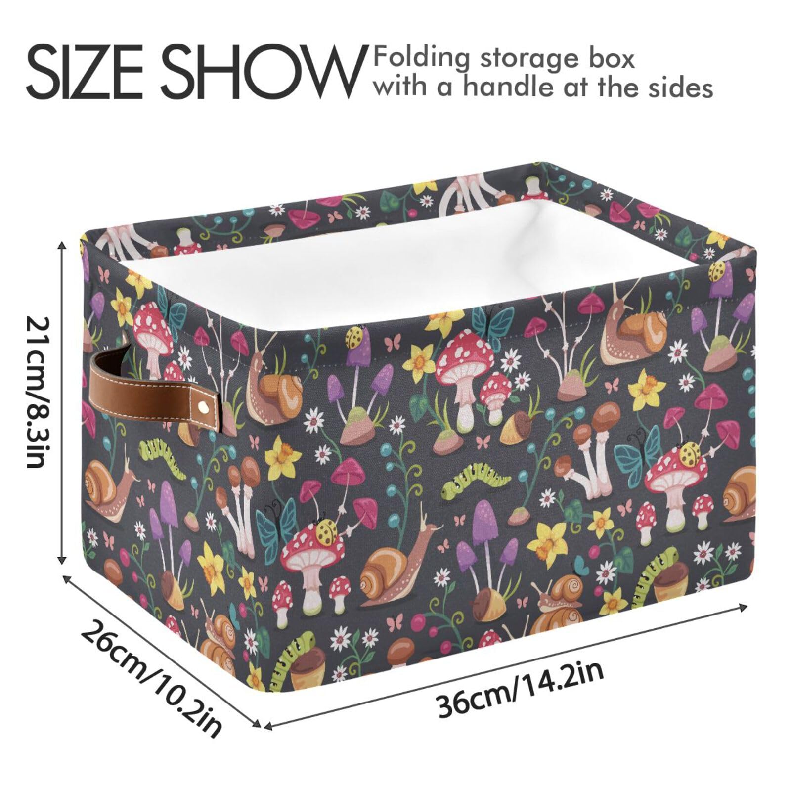 Collapsible Waterproof Canvas Storage Basket - Rectangle Mushroom Design for Nursery, Toys, Books | Foldable Organizer Bin for Closet, Shelves, Bedroom Decor (1 Pack) - Perfect for Kids' Room Organization & Home Storage Solutions