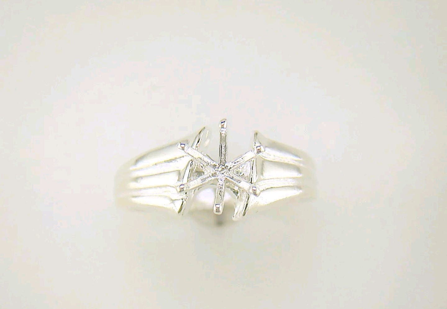 14K Solid Gold 6 or 7mm Round 6-Prong V-Shaped Notched Ribbed Ring Setting - Size 7 - Perfect for Engagement Rings, Wedding Bands & Fashion Jewelry Making