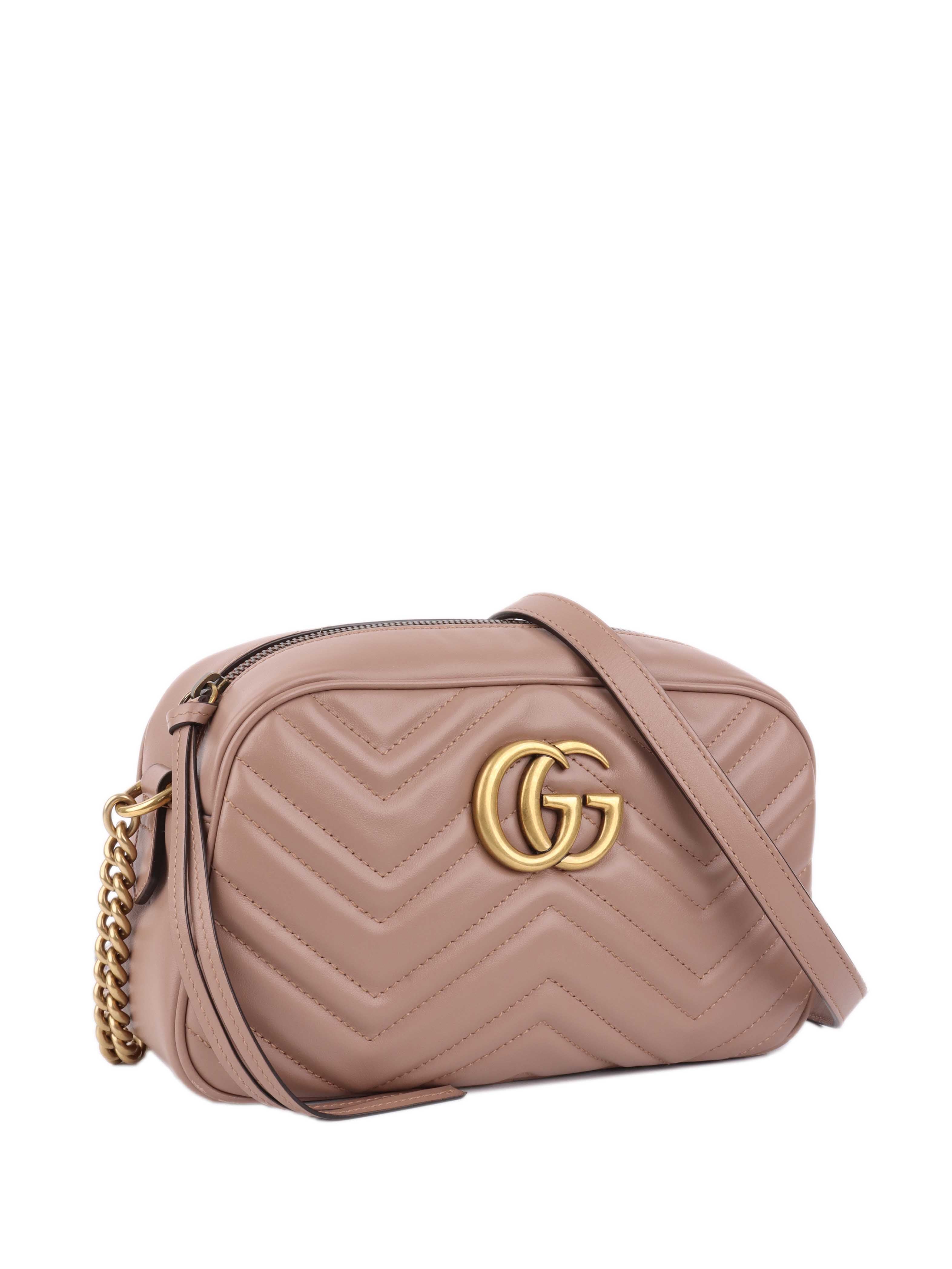 Gucci Small Beige Marmont Shoulder Bag for Women - Genuine Leather Crossbody Purse with Gold Chain, Perfect for Date Night & Evening Events