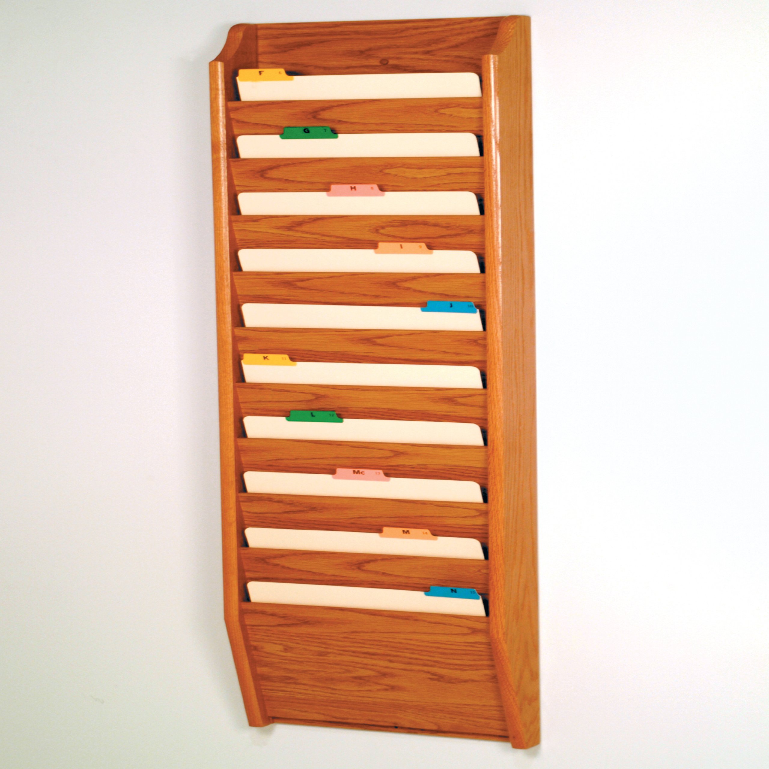 DMD Patient Chart Holder - 10 Pocket Legal Size File Organizer with Medium Oak Wood Finish - Perfect for Medical Offices, Clinics, and Healthcare Facilities