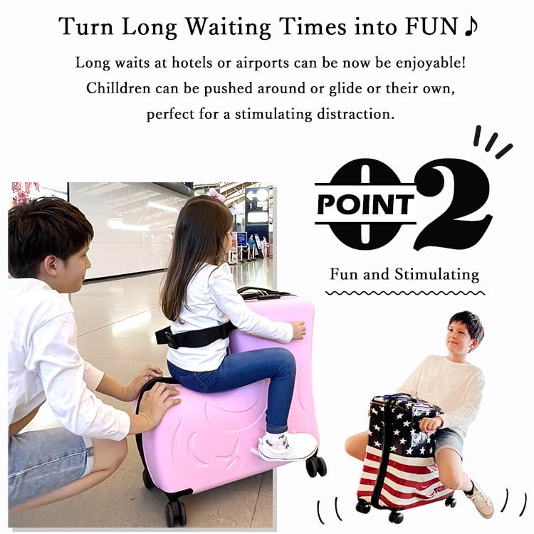 Paranino 24 Inch Ride On Trolley Luggage for Kids - American Flag Design, Waterproof Unisex Travel Suitcase with Lock, ABS+PC Material - Perfect for Airplane Travel, Road Trips & Family Vacations