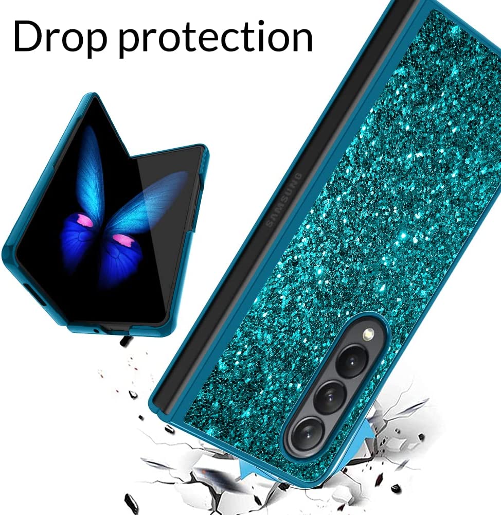 Samsung Galaxy Z Fold 4 Case with Bling Glitter - Cute Protective Cover for Women & Girls in Blue | Perfect for Everyday Use & Special Occasions