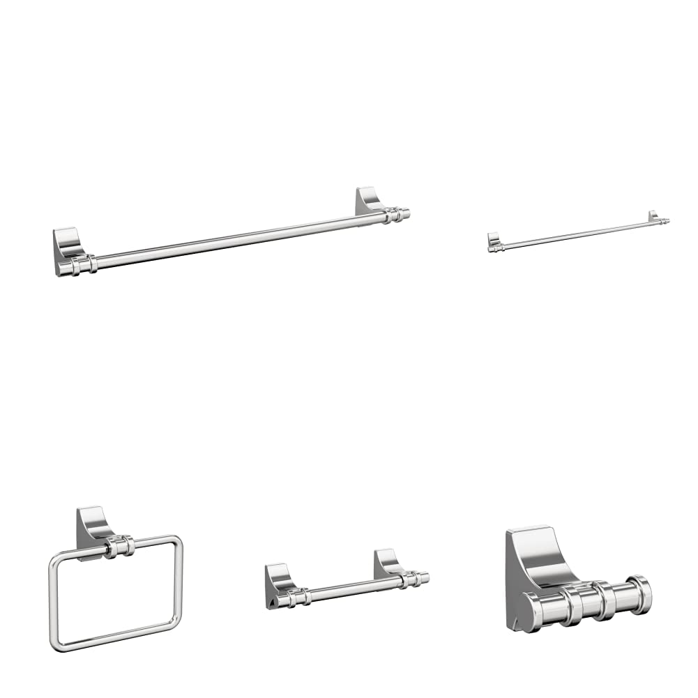 Amerock Chrome Davenport 5-Piece Bathroom Accessories Set - Modern Chrome Finish for Bathroom Vanity, Shower & Toilet Area
