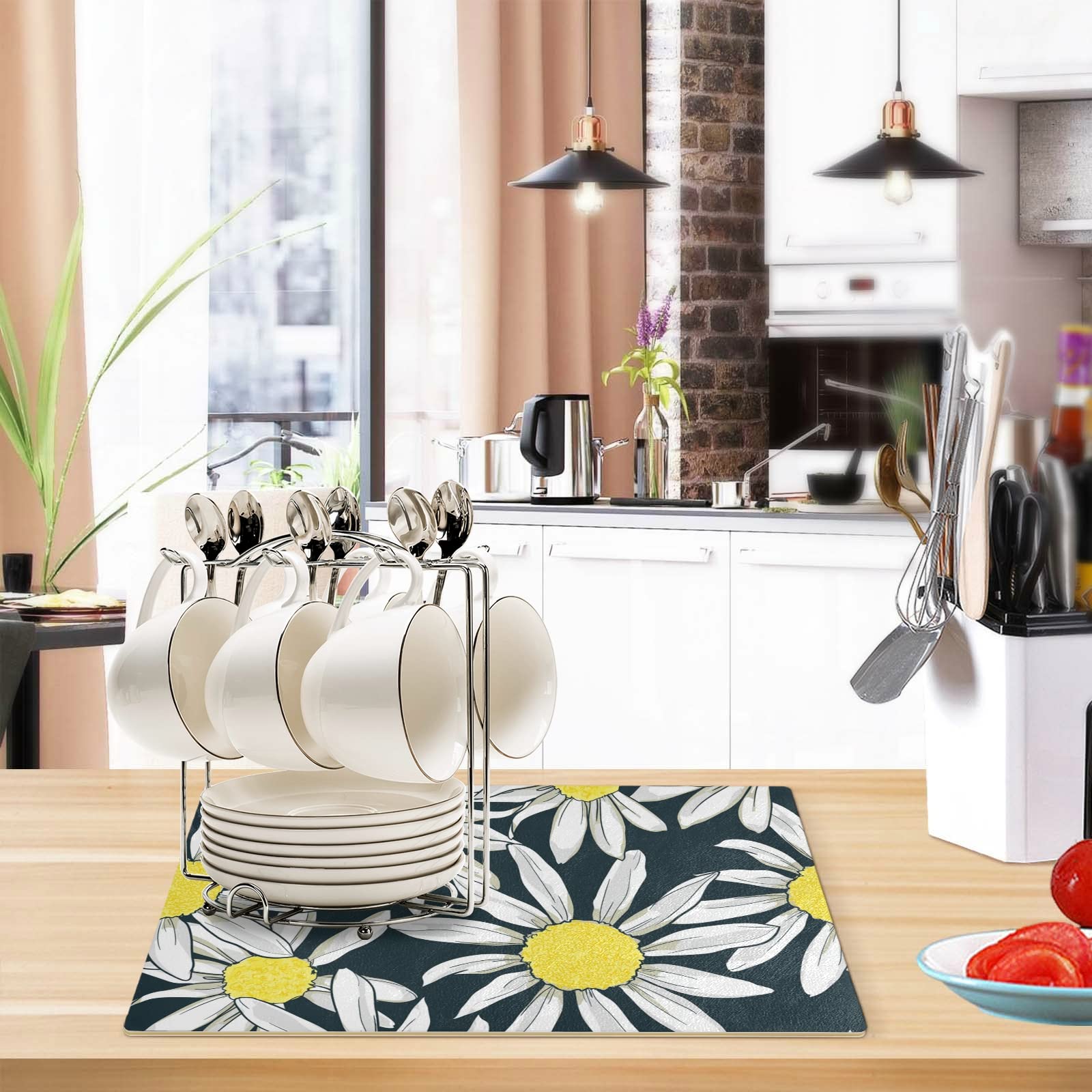 Organic Chamomile Dish Drying Mat - Super Absorbent Reversible Kitchen Counter Mat (17.7
