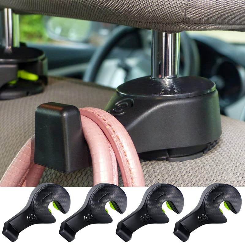 i-Smart 4 Pack Car Hooks - Heavy Duty Headrest Hooks for Grocery Bags, Purses & Shopping - Secure Locking Vehicle Seat Back Hanger Hooks (Black) - Perfect for Road Trips, Grocery Shopping & Daily Commute