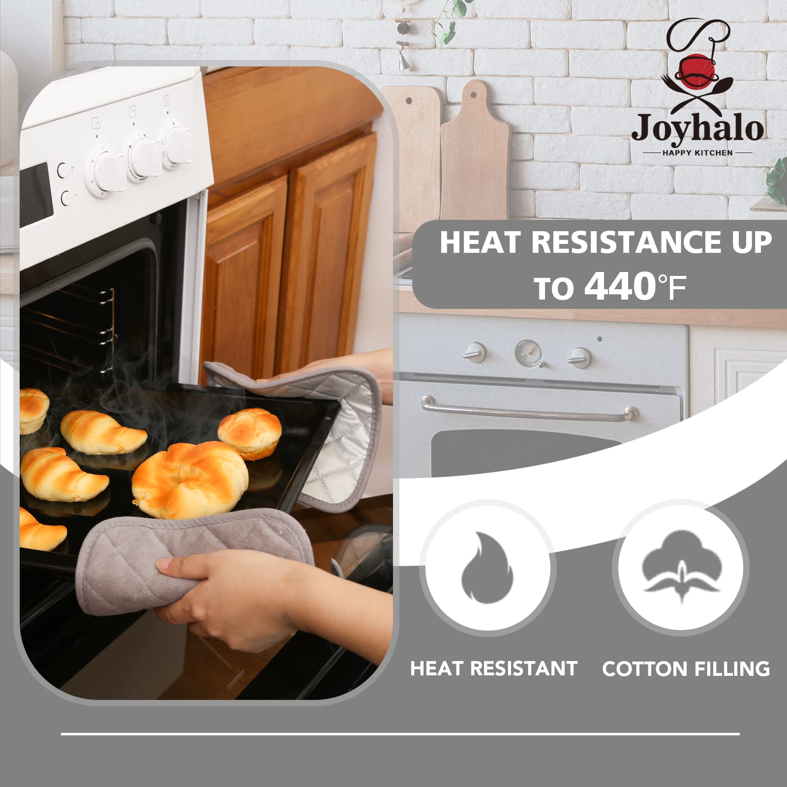 Joyhalo 6 Pack Heat Resistant Kitchen Pot Holders - Terry Cloth Oven Mitts & Hot Pads for Cooking, Baking & Grilling - Perfect for Stovetop, Oven & BBQ Use