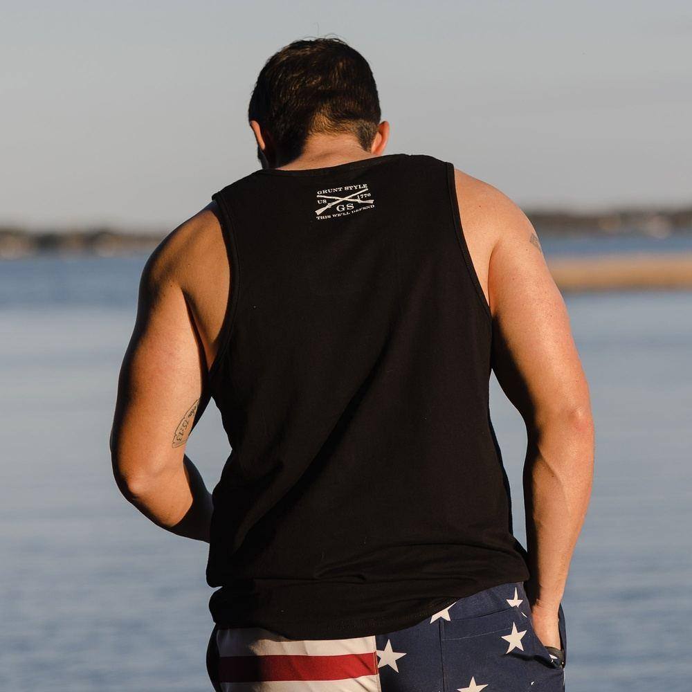 Men's American Spartan Tank Top - Black | Comfortable Workout & Gym Shirt for Men | Perfect for Fitness, Running & Casual Wear