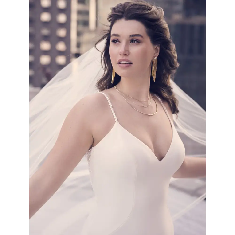 Maggie Sottero Noah Wedding Dress - Elegant A-Line Bridal Gown with Lace Appliques and Beaded Details | Perfect for Church, Beach, and Garden Weddings