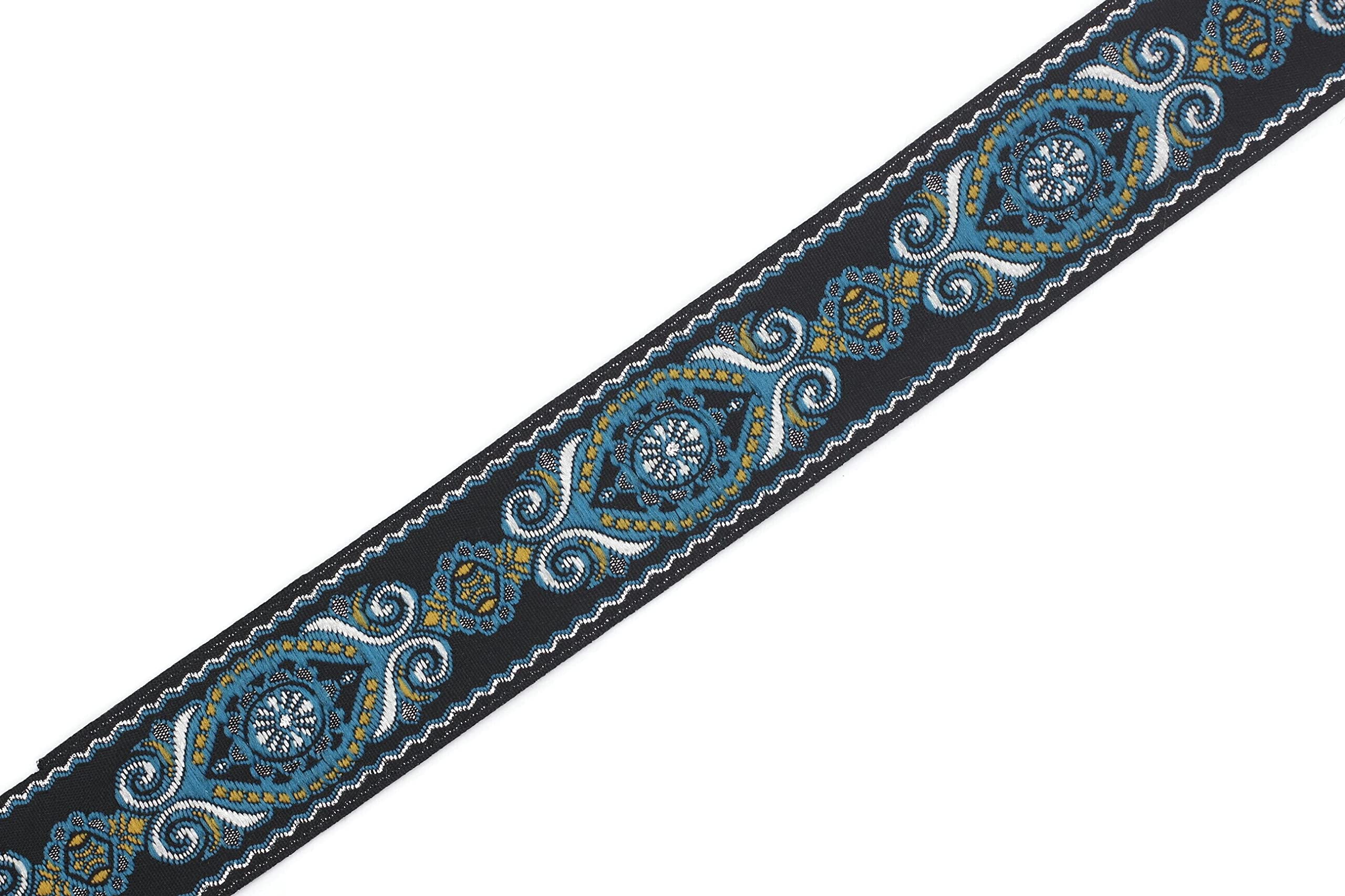 11 Yard Spool - 0.98 Inch Wide Blue & Black Jacquard Ribbon for Sewing, Crafting, and Decoration | Woven Embroidered Trim for DIY Projects, Gift Wrapping, and Home Décor
