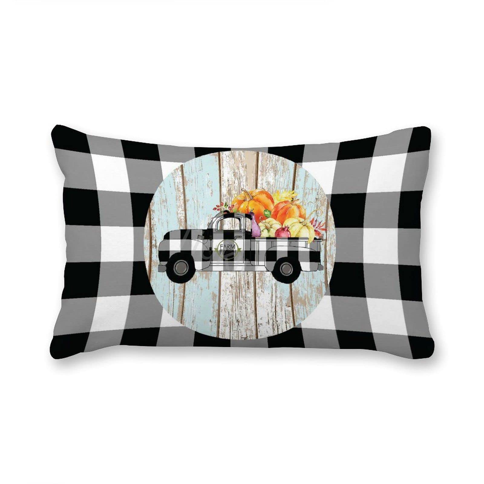 Decorative Lumbar Pillow Covers Set of 2 - 16x26 Inch Canvas Plaid Car Rustic Wooden Board Rectangular Throw Pillow Covers for Couch, Bed, Sofa & Living Room - Perfect for Farmhouse, Rustic & Modern Home Decor