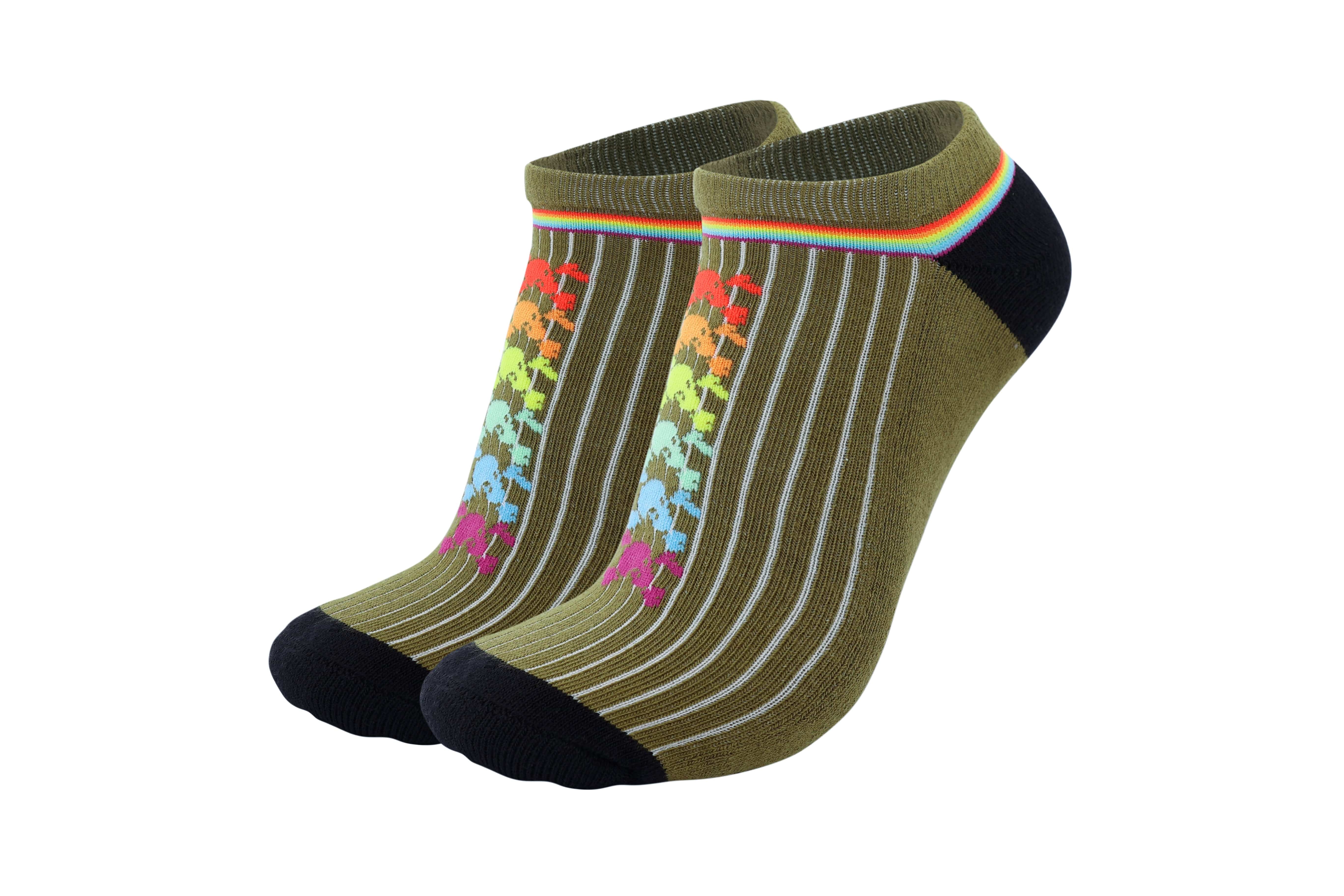 Pride Skull & Bones No Show Socks for Men & Women - Army Green - Low Cut Invisible Socks for Sneakers, Running & Casual Wear