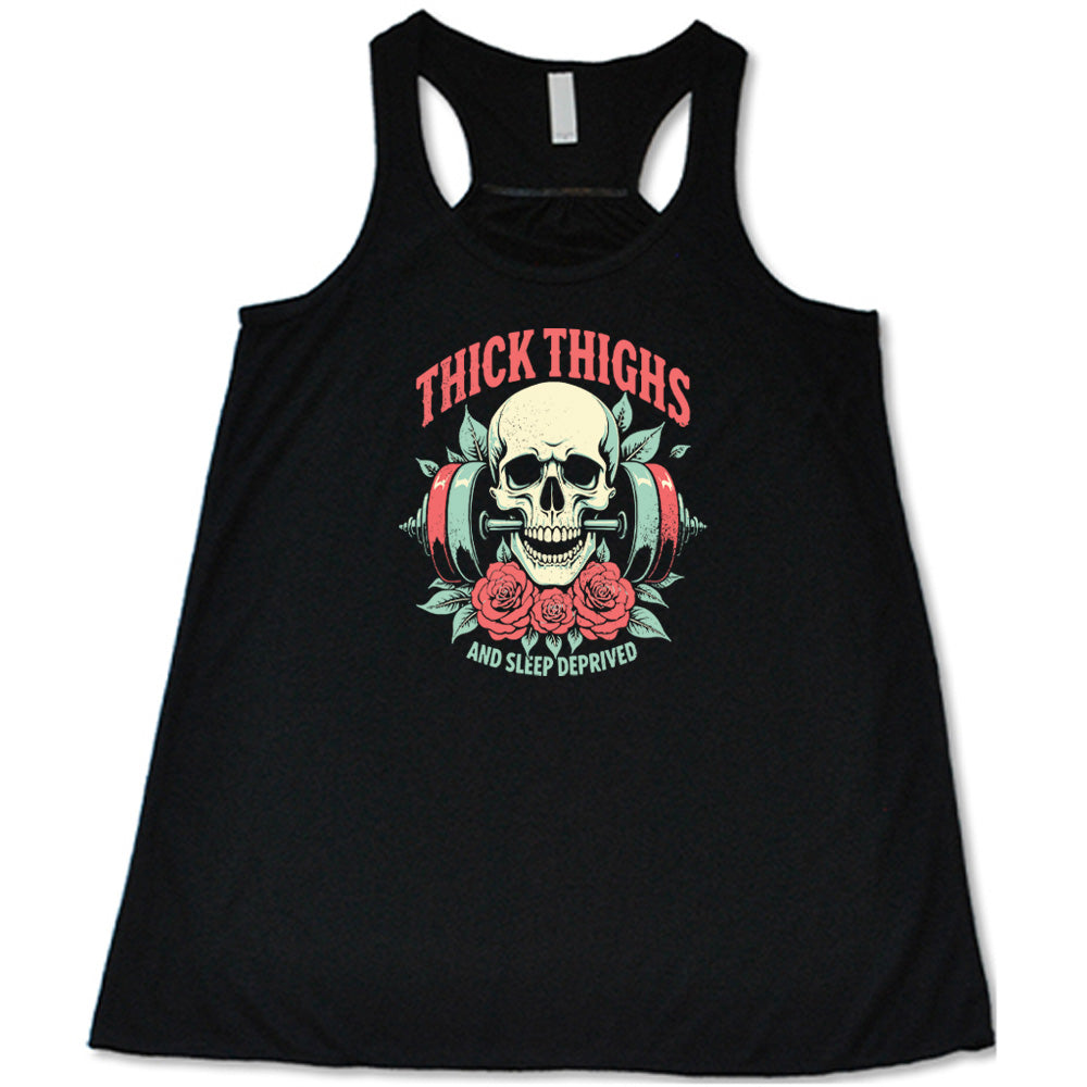 Thick Thighs And Sleep Deprived Funny T-Shirt - Comfortable Cotton Tee for Women - Perfect for Lounging, Sleepovers & Relaxing at Home