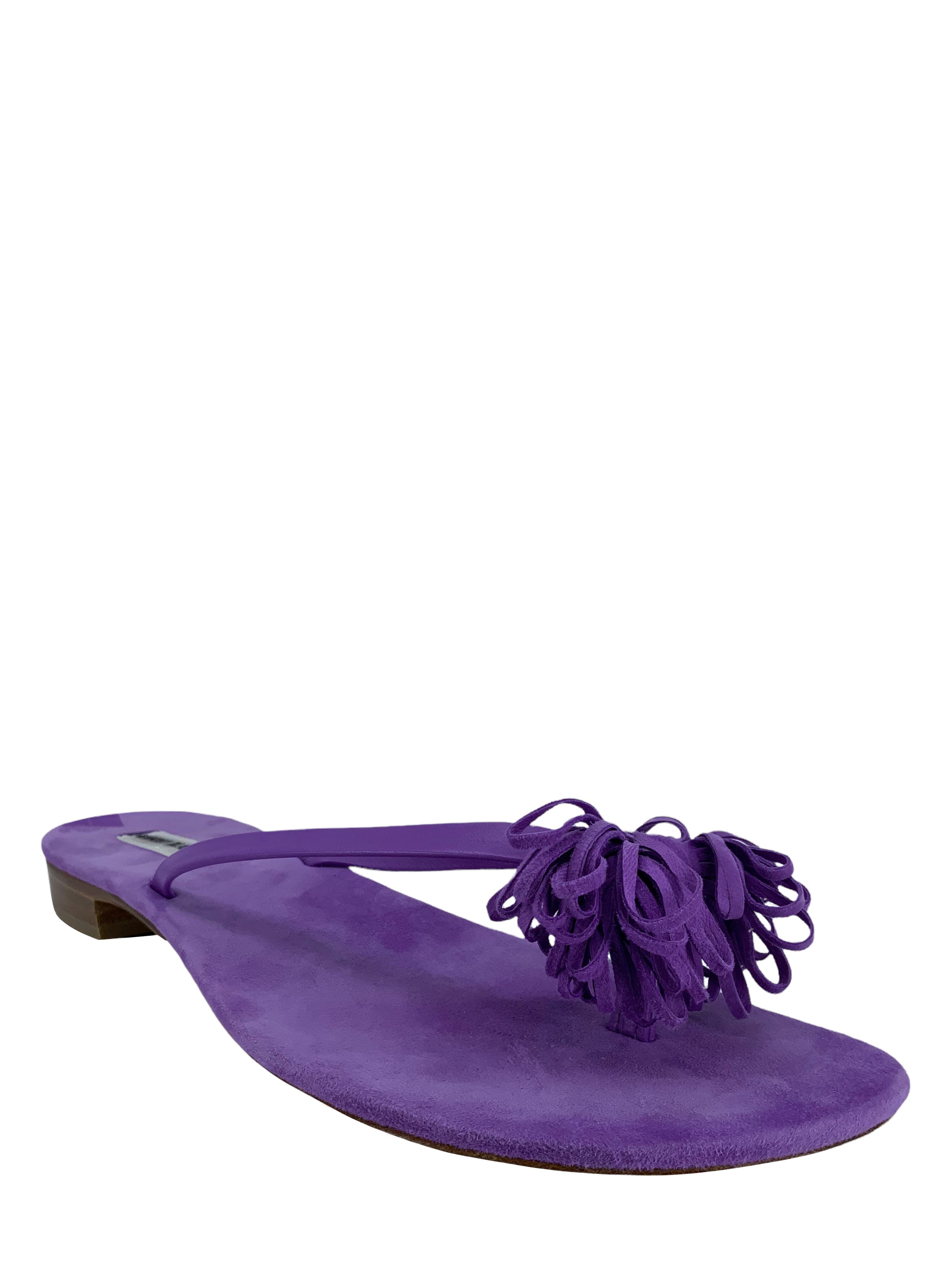Manolo Blahnik Suede Tassel Thong Sandals for Women - Size 11 | Comfortable Summer Flip Flops for Beach, Pool & Casual Outings
