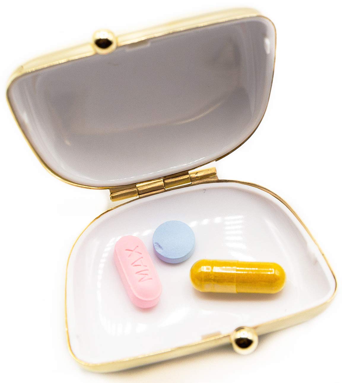 Gold Classic Purse-Shaped Pocket Pill Case - Portable Travel Medicine Organizer with Large Compartment | Perfect for Daily Medication Storage & Travel Essentials