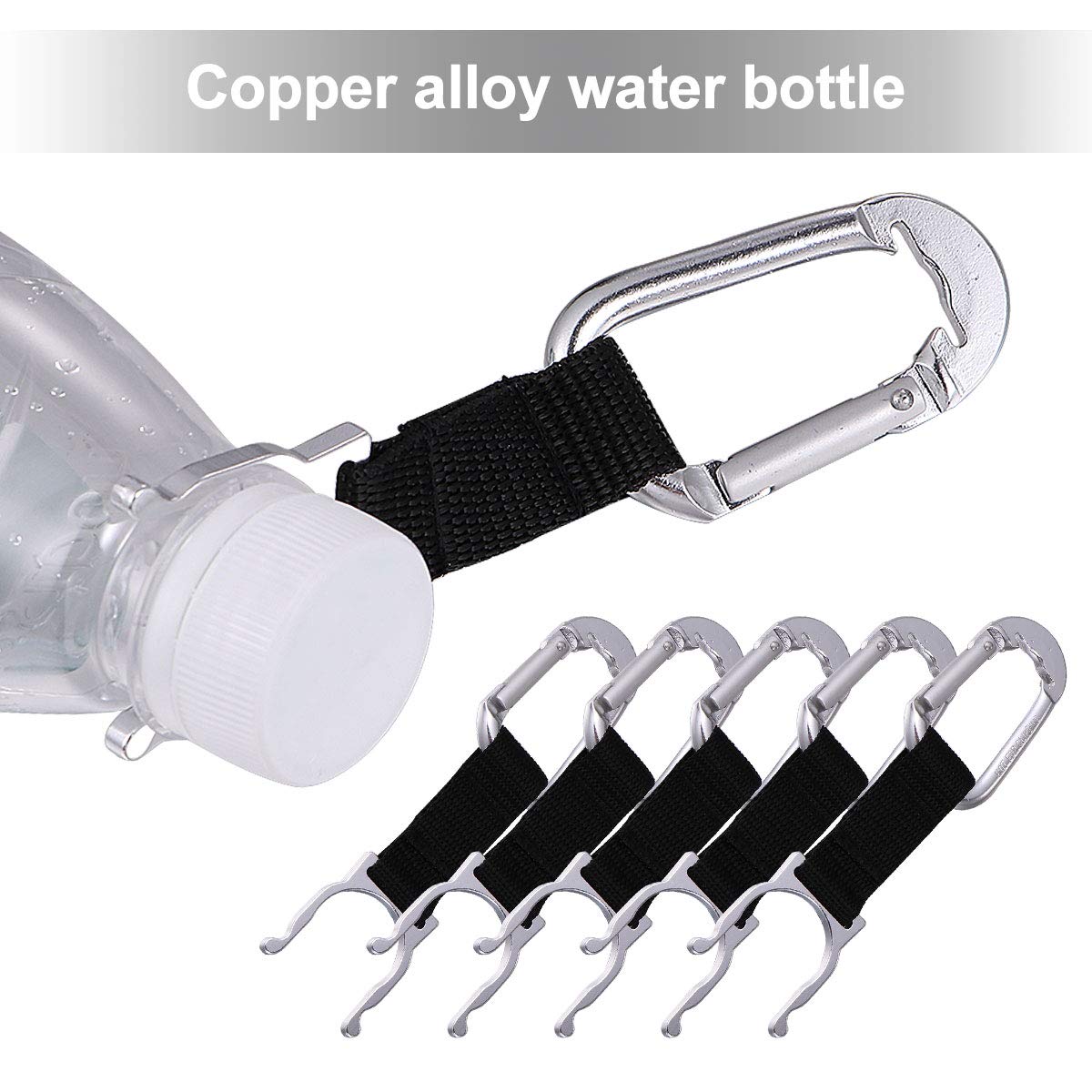 5-Pack Aluminum Alloy Water Bottle Clips with Lid - Durable Bottle Buckle, Spaghetti Tongs & Carrying Clip for Camping, Hiking, Travel & Outdoor Activities