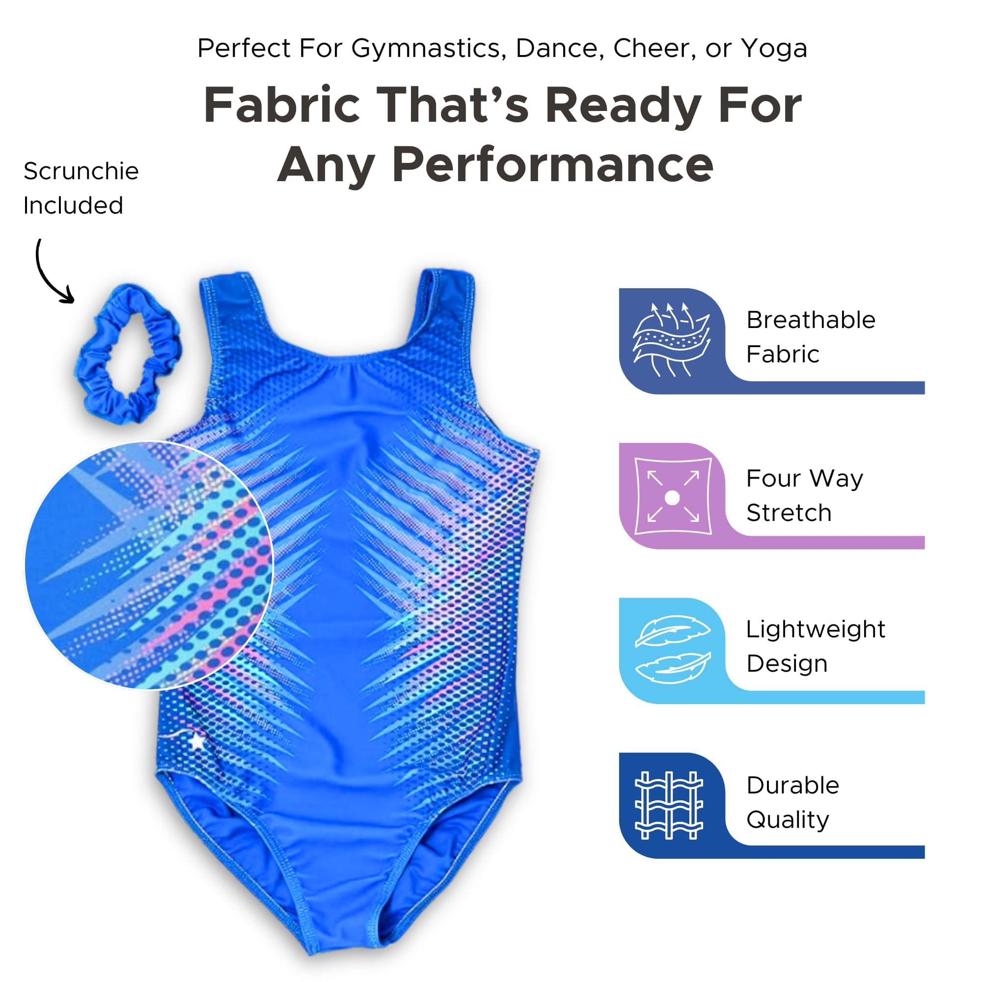 Destira Girls Gymnastics Leotards - Super Soft Dance Leotard with Matching Hair Scrunchie for Gymnastics, Cheerleading, Ballet, Yoga & Performance | Perfect for Training, Competitions & Recitals