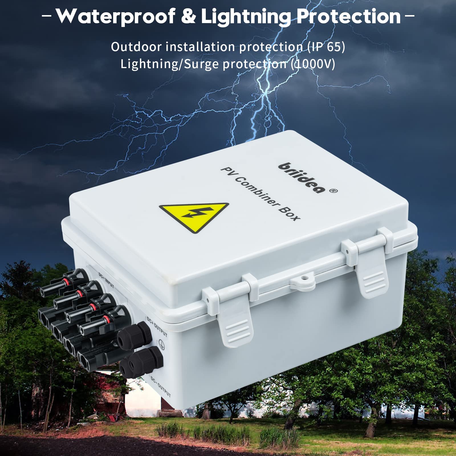 Briidea 4 String Solar Combiner Box with 10A Circuit Breakers & Lightning Arrester - IP65 Waterproof PV Combiner Box for Solar Panel Systems - Perfect for Home, RV & Off-Grid Solar Power Applications