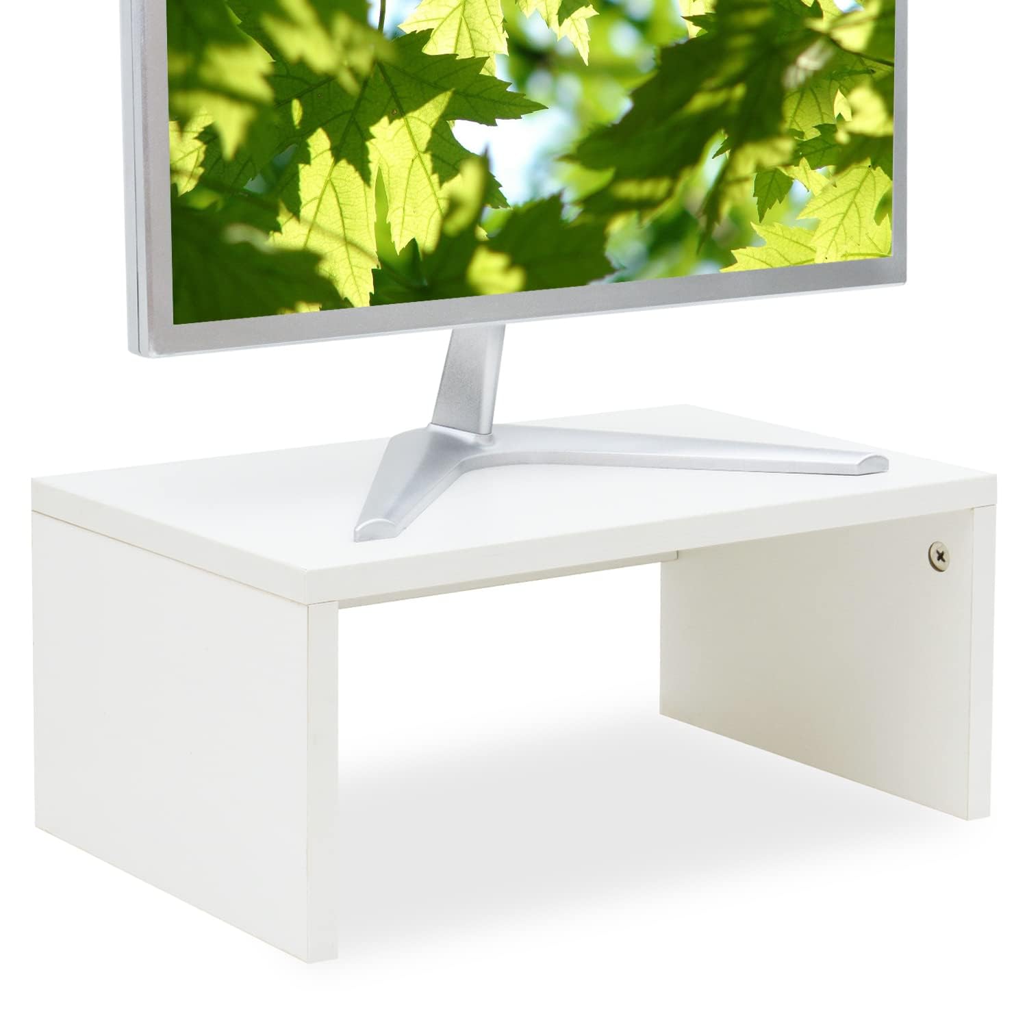 TEAMIX 6.7 Inch Wooden Monitor Stand Riser with Storage - Ergonomic Desk Organizer for Computer, Laptop, TV & Screen - Perfect for Home Office & Workspace (White, Taller Height)