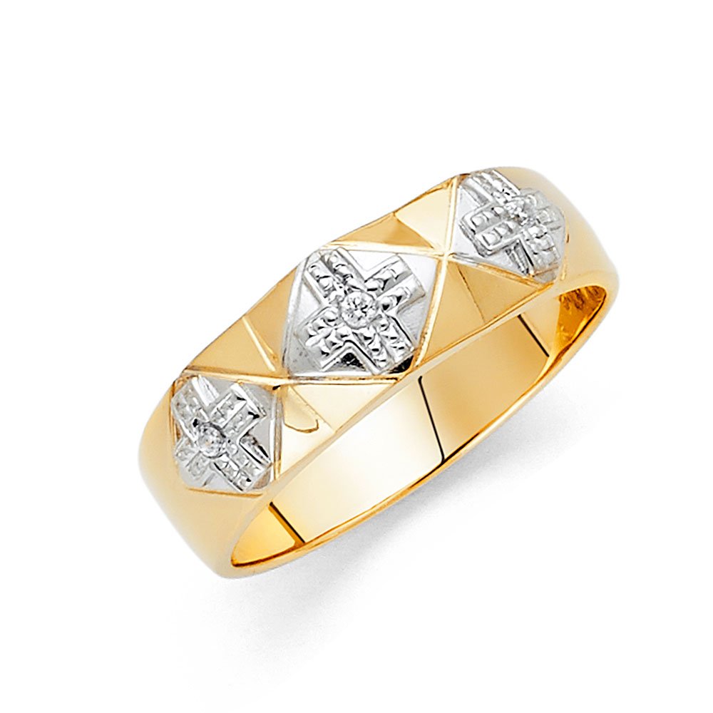 14K White & Yellow Gold Two-Tone Round Cubic Zirconia Men's Wedding Band Ring - Anniversary Gift for Him, Engagement Jewelry, Perfect for Special Occasions & Everyday Wear