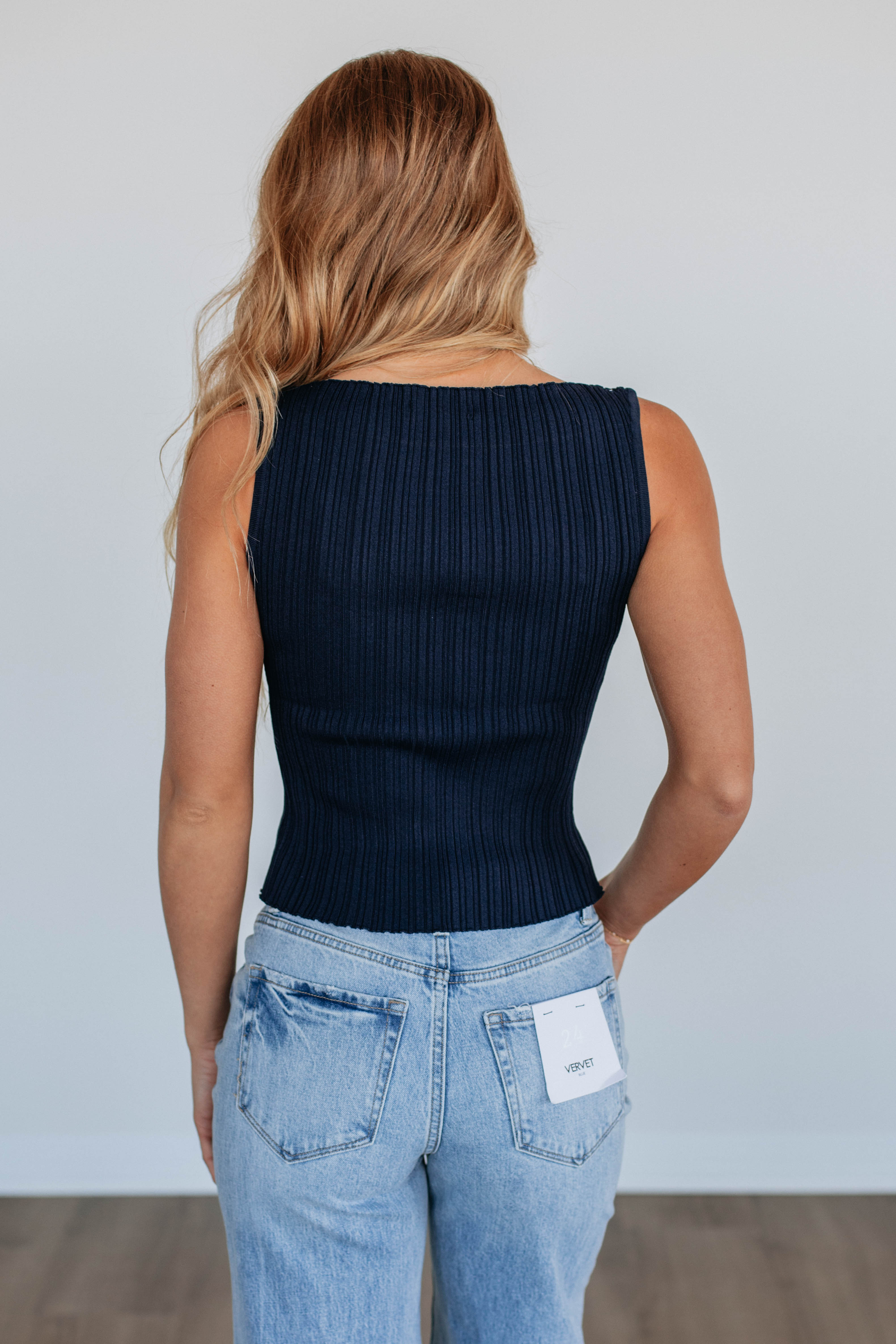 Missie Ribbed Tank Top for Women - Soft Stretch Navy Blue Sleeveless Shirt - Perfect for Casual Wear, Layering & Summer Outfits