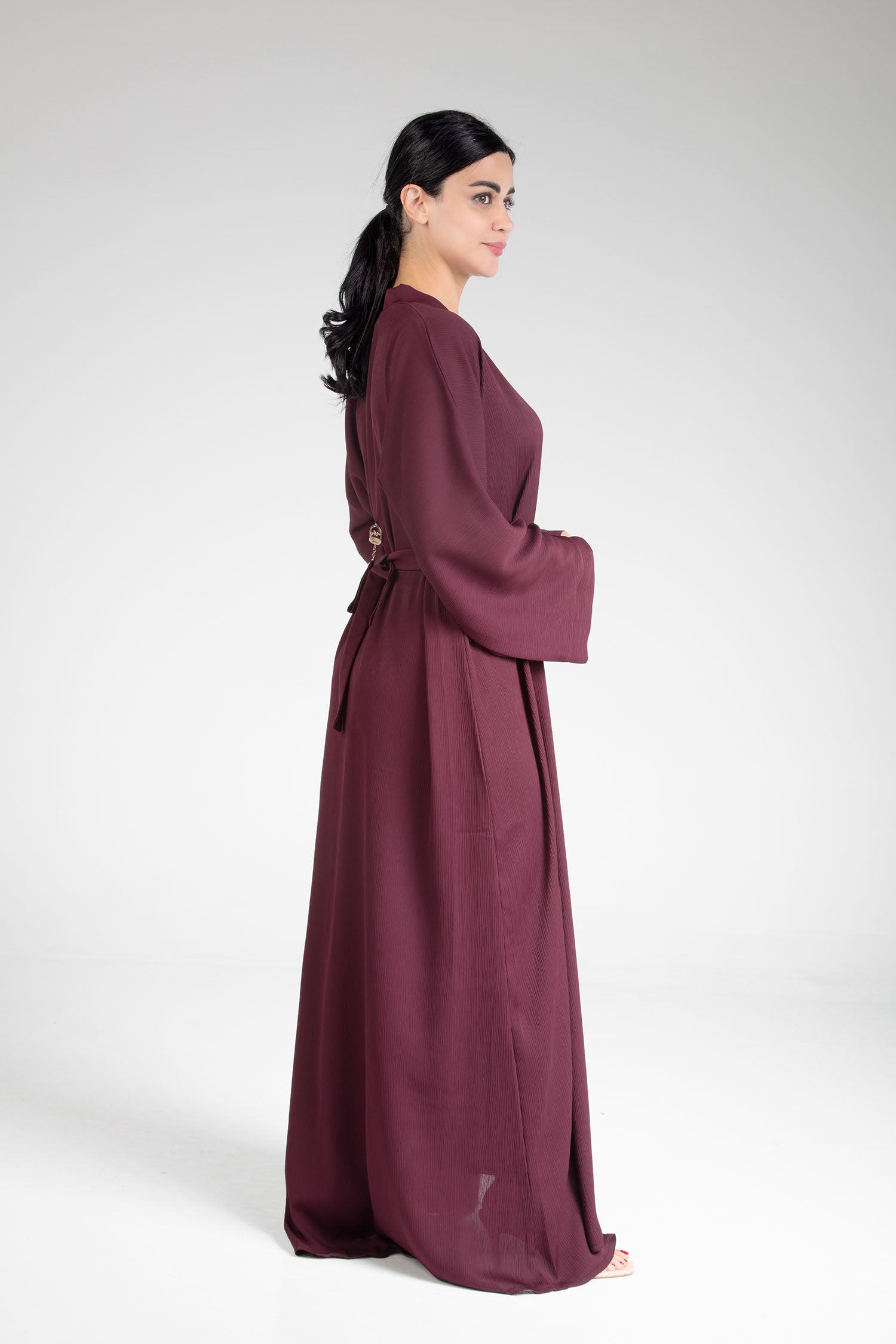 Elegant Maroon Open Abaya for Women - Modest Islamic Dress for Prayer, Eid & Special Occasions
