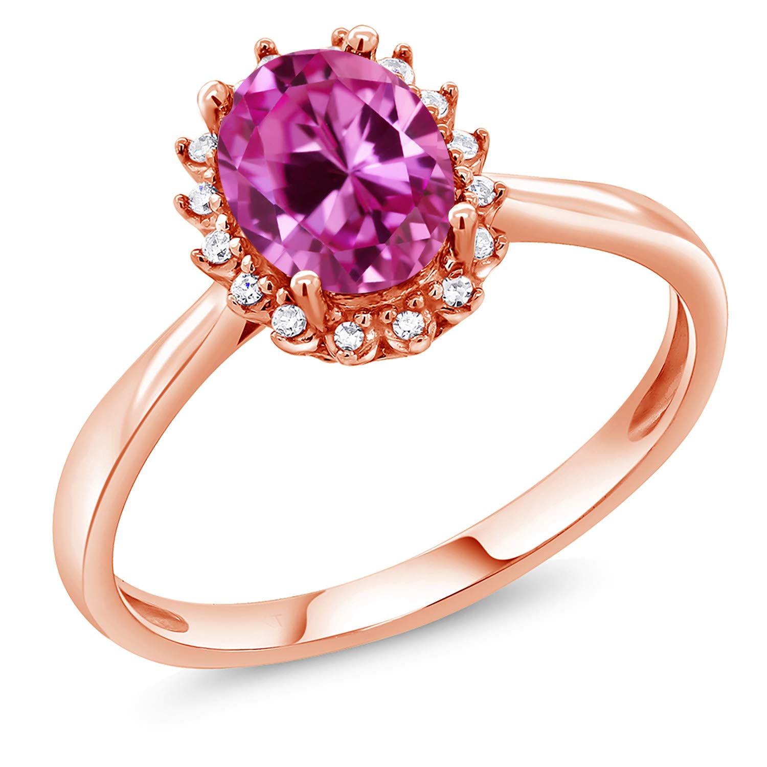 1.70 Ct Oval Pink Created Sapphire & Diamond Engagement Ring in 10K Rose Gold - Gem Stone King | Perfect for Proposals, Anniversaries & Romantic Occasions