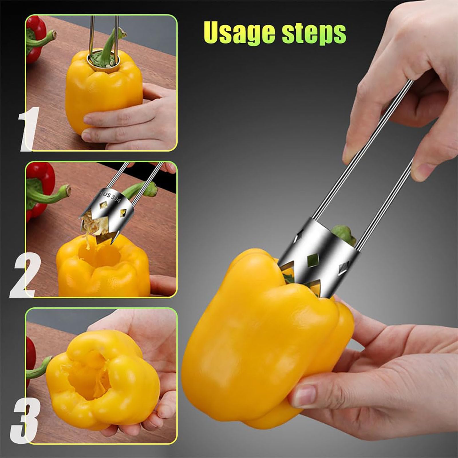 2024 Stainless Steel Red Bell Pepper Seed Corer - Apple Corer & Vegetable Remover Tool for Kitchen Gadgets (1pc) - Perfect for Meal Prep, Canning & Healthy Cooking