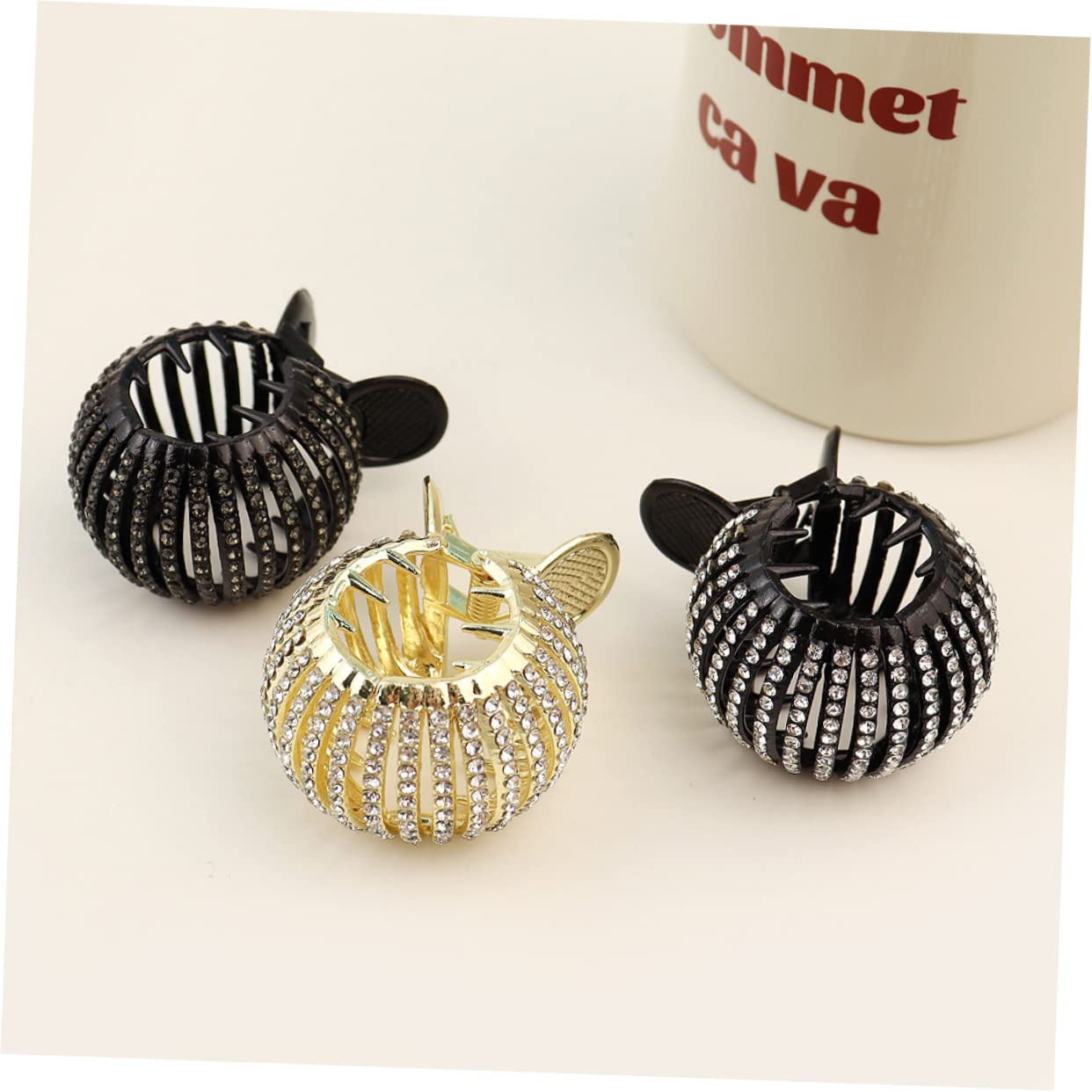 Minkissy 3Pcs Rhinestone Hair Clips for Women - Small Jaw Clips for Fine Long Hair, Ponytail Holder, Sparkling Hair Accessories for Parties, Weddings & Everyday Style