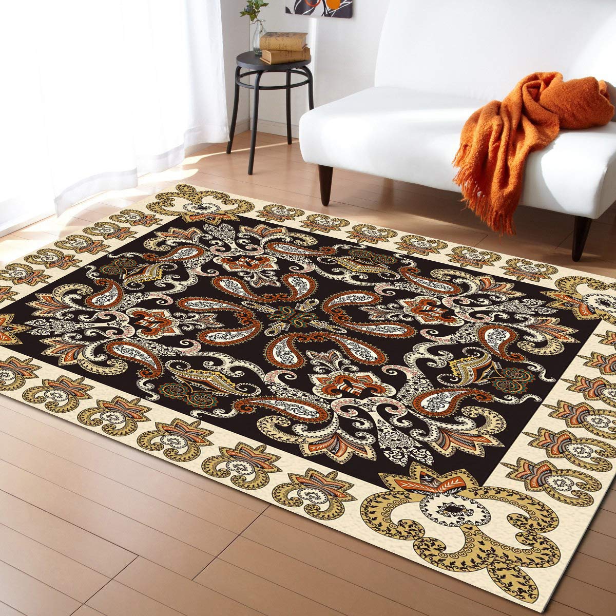 Bohemian Vintage Brown Non-Slip Rectangle Area Rug 5'x7' - Soft Indoor Rug for Bedroom, Living Room, Kids Room & Playroom - Perfect for Cozy Home Decor & Floor Protection