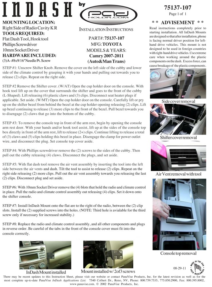 Ram Lock Series Lock and Dock iPad Dash Kit for 2007-2011 Toyota Camry - Secure iPad Mount for Car Dashboard - Perfect for GPS Navigation, Streaming Music & Hands-Free Driving