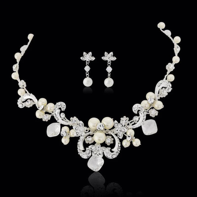 Elegant Silver Bridal Jewelry Set with Crystals & Pearls - Perfect for Weddings, Prom & Special Occasions