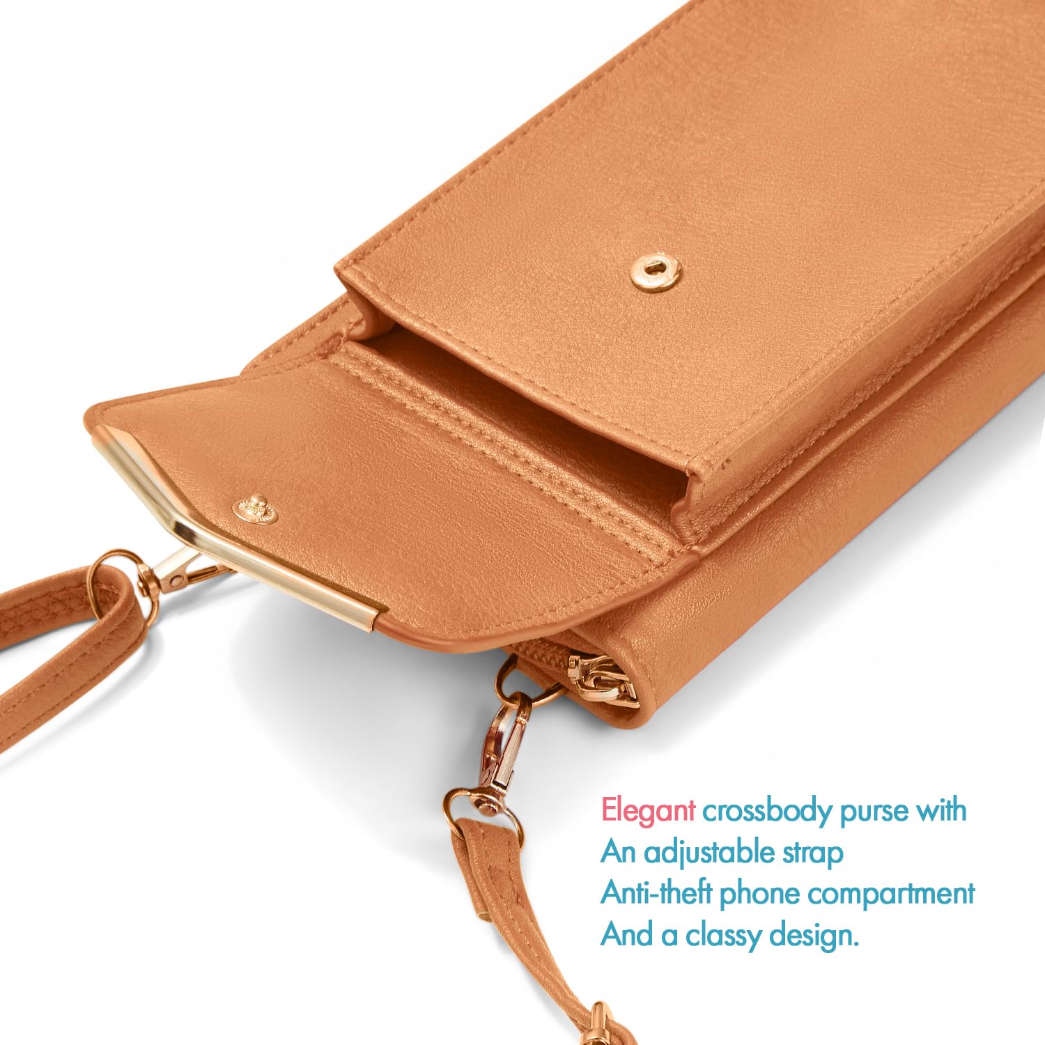Vegan Leather Crossbody Phone Bag for Women - Anti-Theft Zipper Pocket & Multi-Section Card Holders | Stylish Compact Purse for Everyday Use, Travel & Shopping