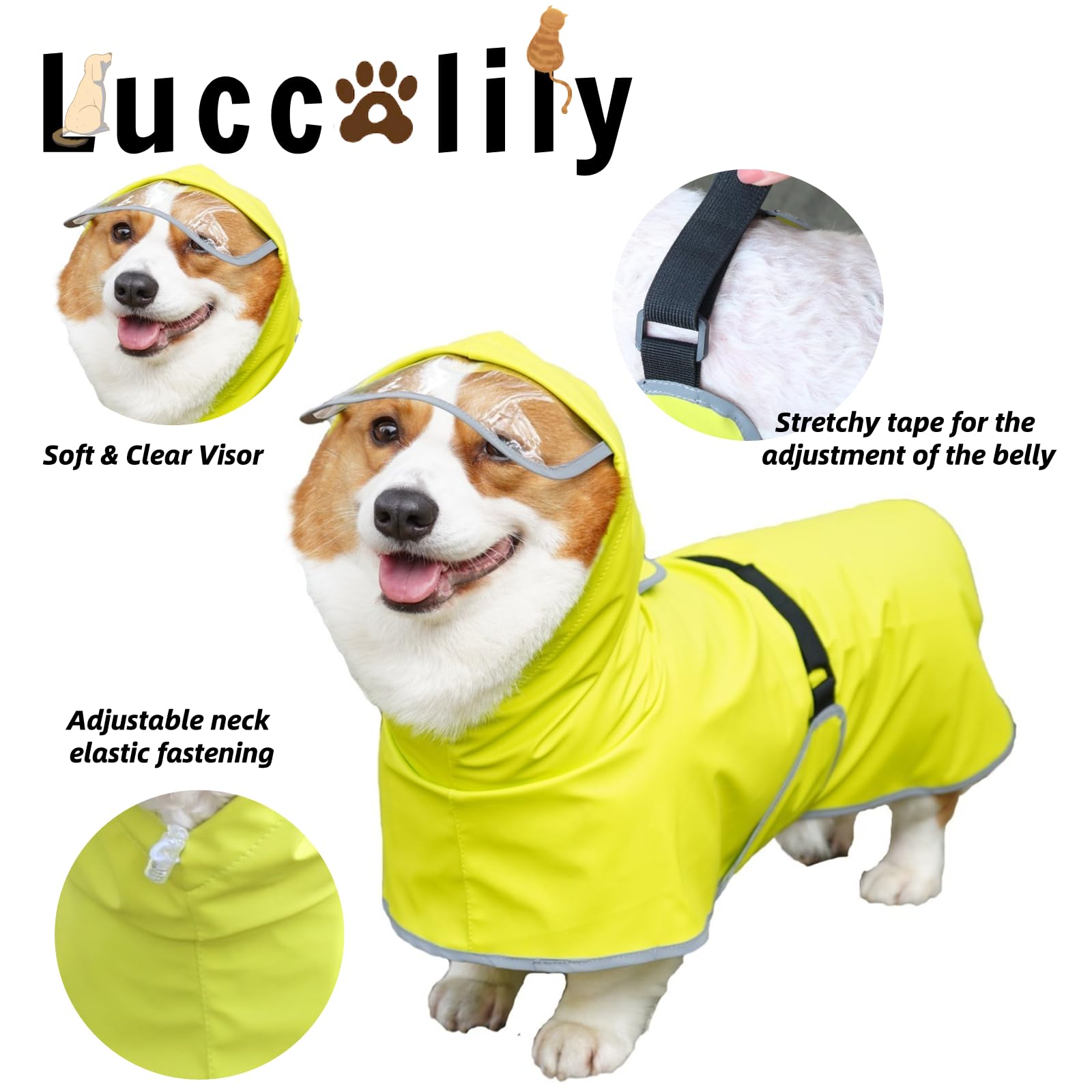 Waterproof Dog Raincoat with Hood - Reflective & Adjustable for Small Dogs - Outdoor Walking