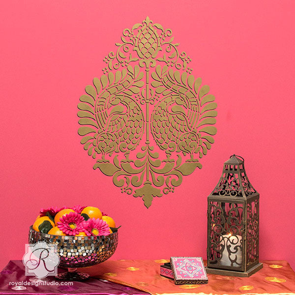 Annapakshi Indian Damask Wall Stencil - Reusable DIY Painting Template for Home Decor, Mandala Art, and Wall Murals | Perfect for Bedroom, Living Room, and Nursery Decoration