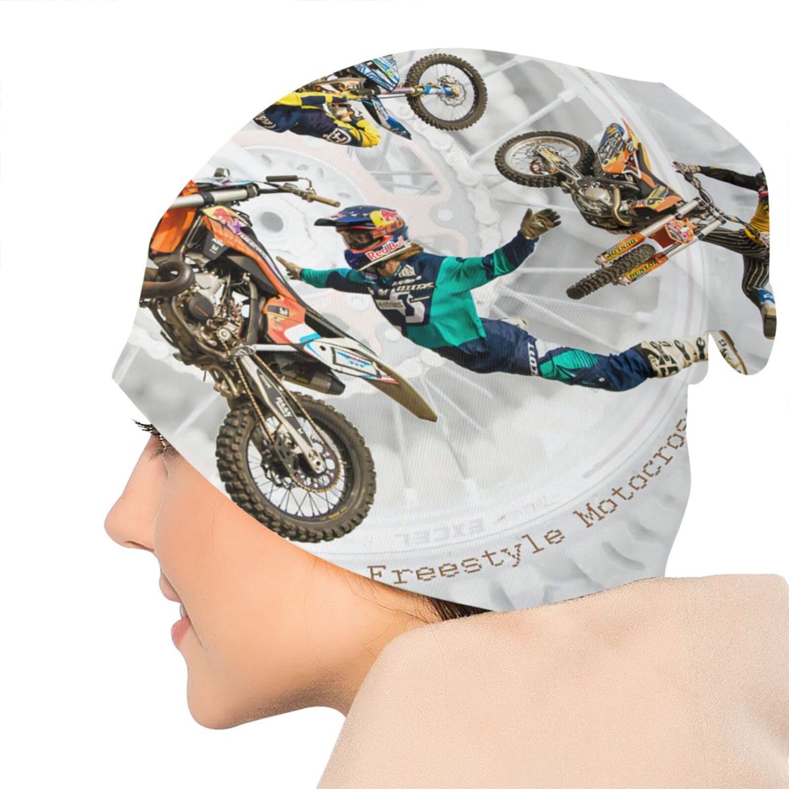 Freestyle Motocross Dirt Bike Beanie Hat for Men & Women - Slouchy Ski Skull Cap - Thin Stretch Acrylic Knit Winter Hat for Motorcycle Riding, Snowboarding & Outdoor Activities