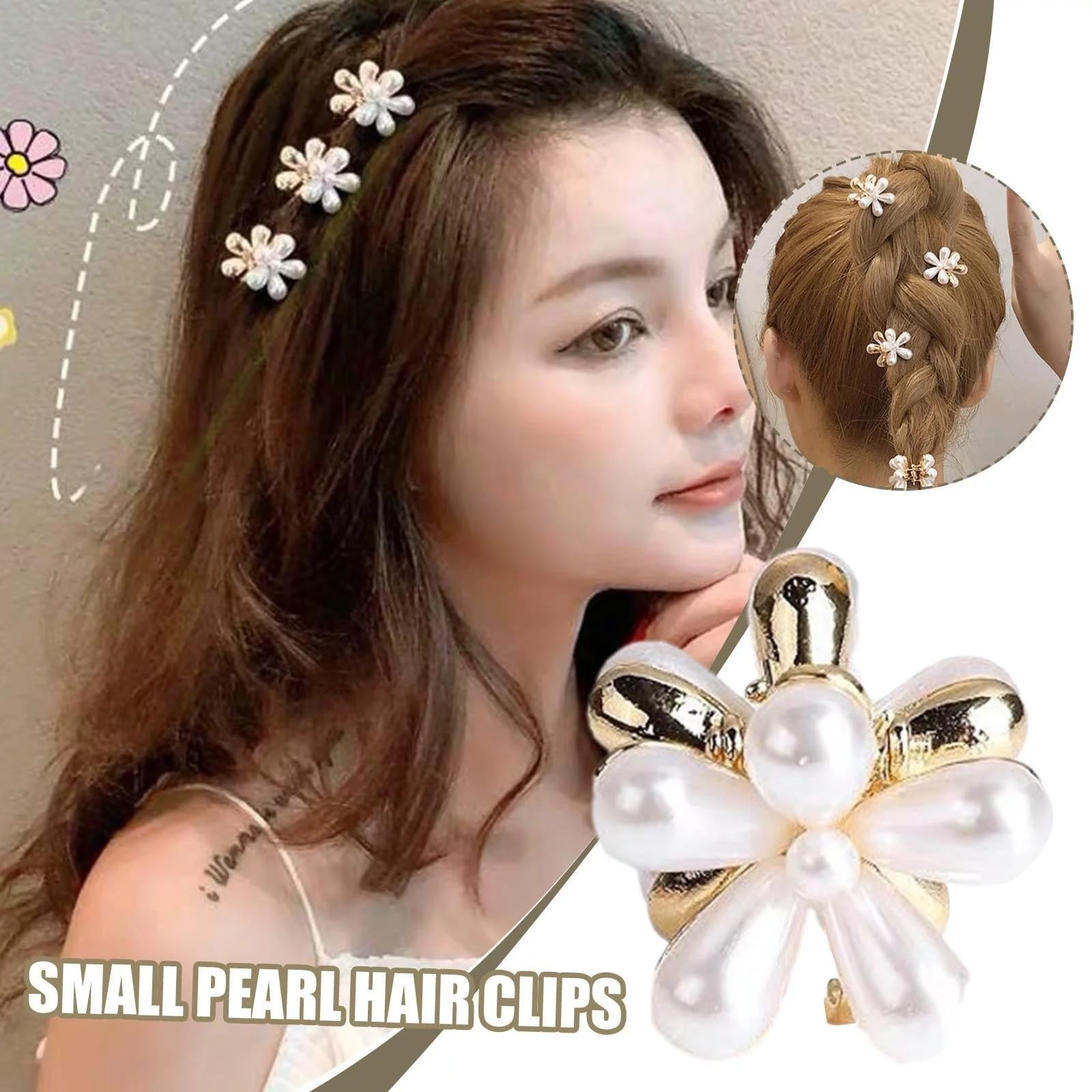 SMARTBUYER 10 Pcs Small Pearl Hair Claw Clips - Mini Pearl Hair Clips with Flower Design, Sweet Artificial Bangs Hair Accessories for Women & Girls - Perfect for Weddings, Parties & Everyday Styling