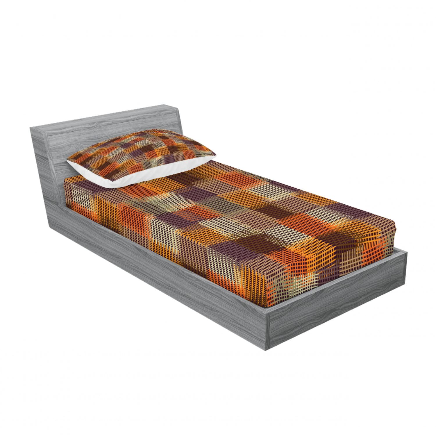 Ambesonne Geometric 2-Piece Twin Bedding Set - Digital Grunge Print Fitted Sheet & Pillow Sham, 4-PC Caramel Orange Bed Sheets for Kids & Teens - Perfect for Dorm Rooms, Guest Beds & Modern Bedroom Decor