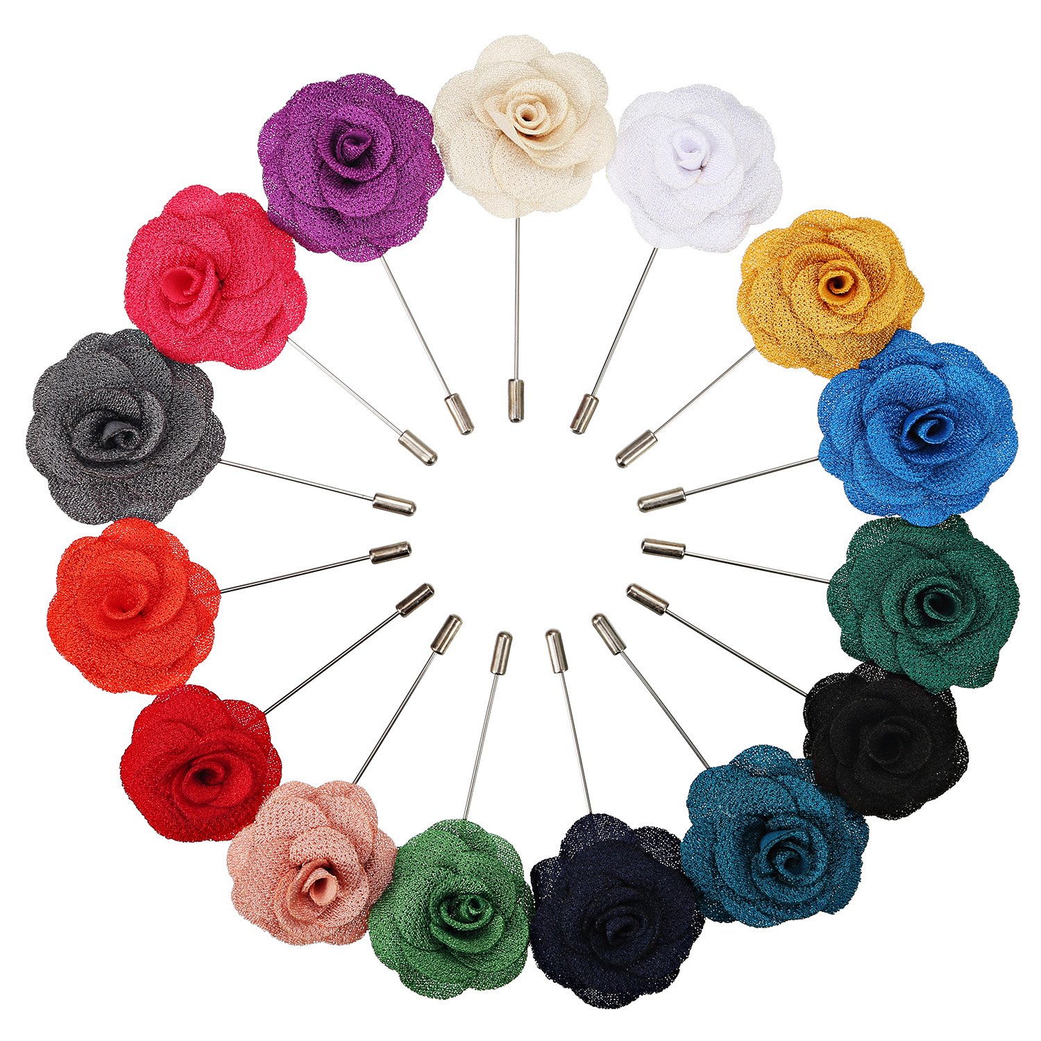15Pcs Handmade Camellia Flower Lapel Pins for Men - Elegant Boutonniere for Suits, Weddings & Formal Events - 15 Color Options - Perfect for Groomsmen, Best Man & Business Attire