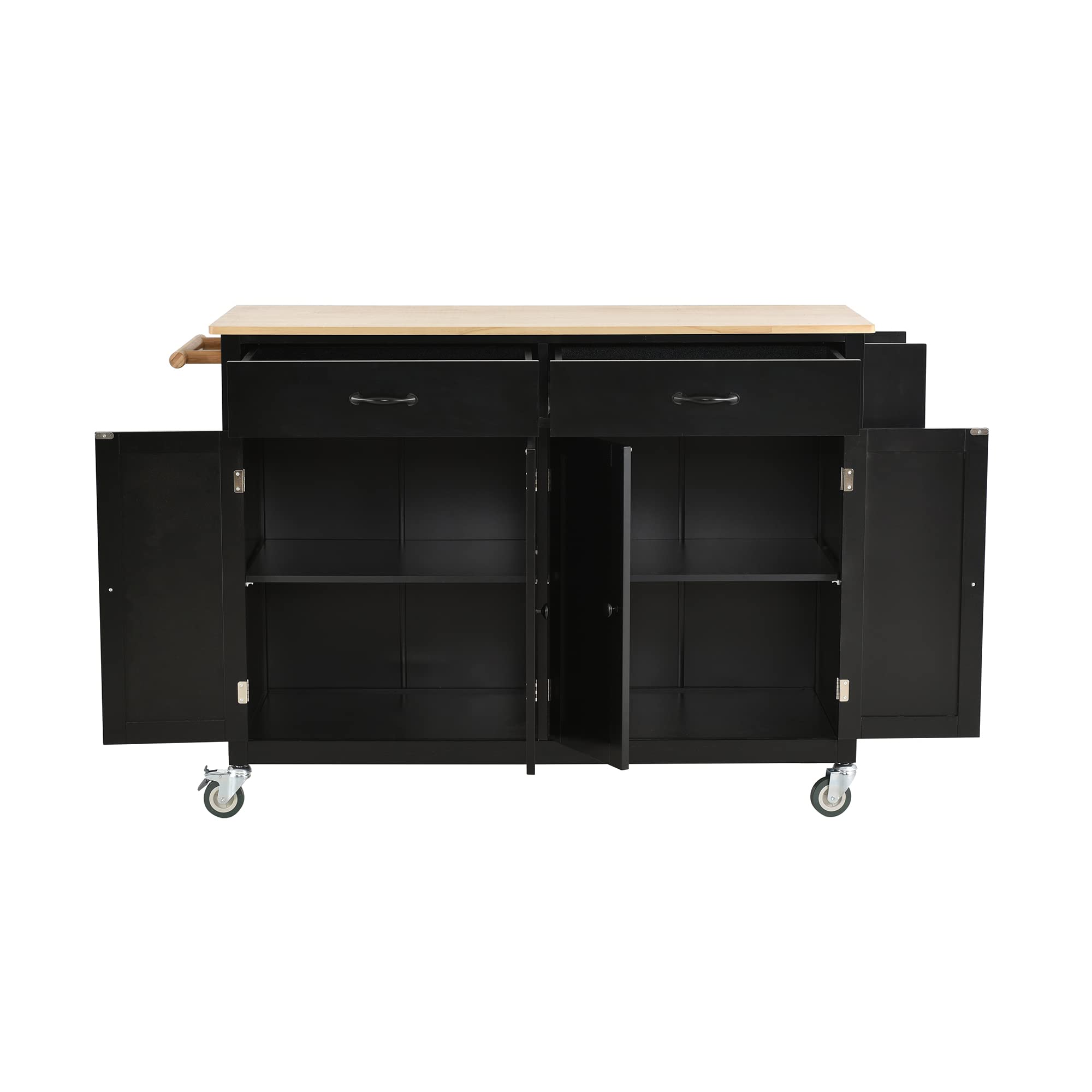 **Black Kitchen Island Cart with Locking Wheels, Drop Leaf Breakfast Bar Table - Portable Wood Coffee & Microwave Cart with Spice Rack, Towel Rack & Drawer - Perfect for Small Kitchens, Apartments & Dining Areas**