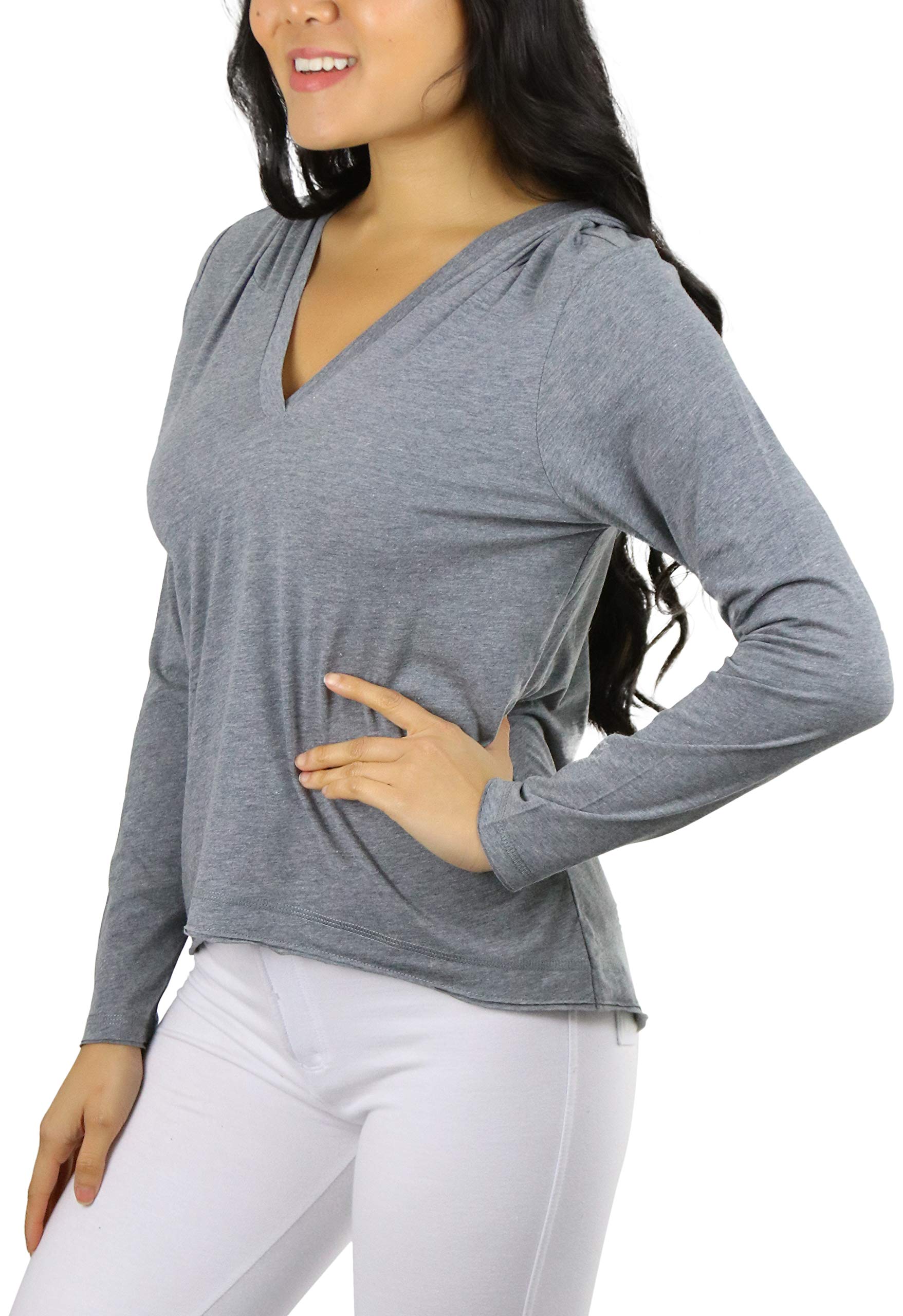 ToBeInStyle Women's Cotton Long Sleeve V-Neck Raw Edge Relaxed Fit Hoodie - Cozy Casual Pullover Sweatshirt for Lounge, Travel & Streetwear Fashion